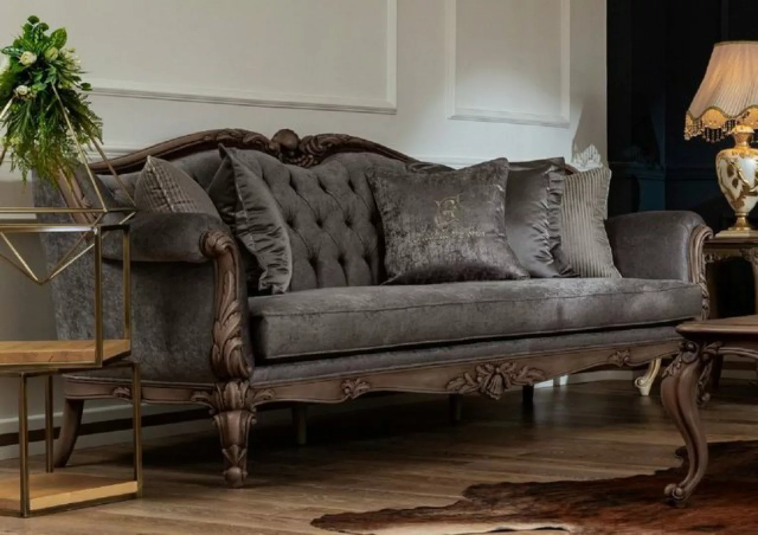 Casa Padrino Sofa Luxus Barock Sofa Grau / Braun - Handgefertigtes Wohnzimm günstig online kaufen