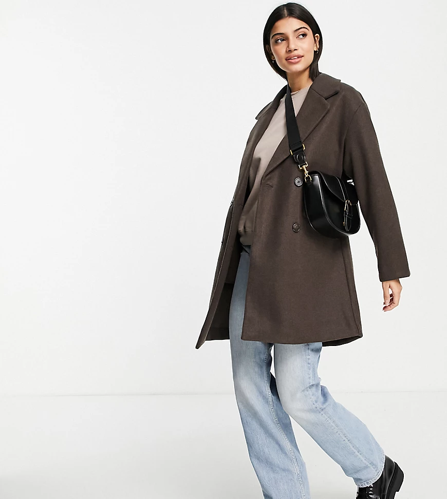 Pull&Bear – Join Life – Exklusive, lange Kapitänsjacke in Braun meliert günstig online kaufen