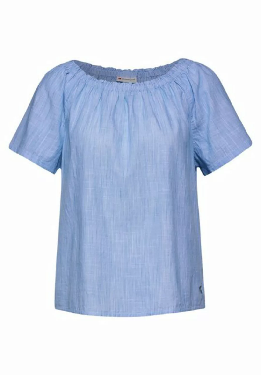 STREET ONE Kurzarmbluse - Damen Sommerbluse mit Kurzarm - Bluse - Chambray günstig online kaufen