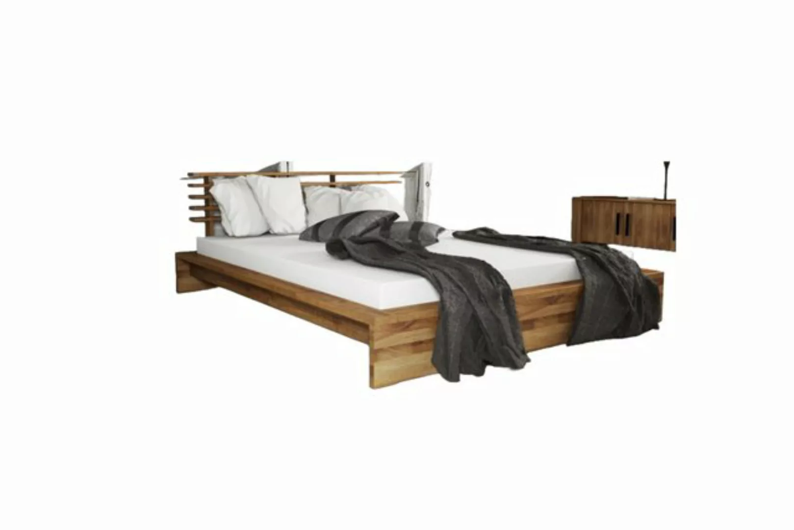 Natur24 Bett Bett Lubic 1 Wildeiche 200x200 mit Sprossenkopfteil u. Holzfuß günstig online kaufen