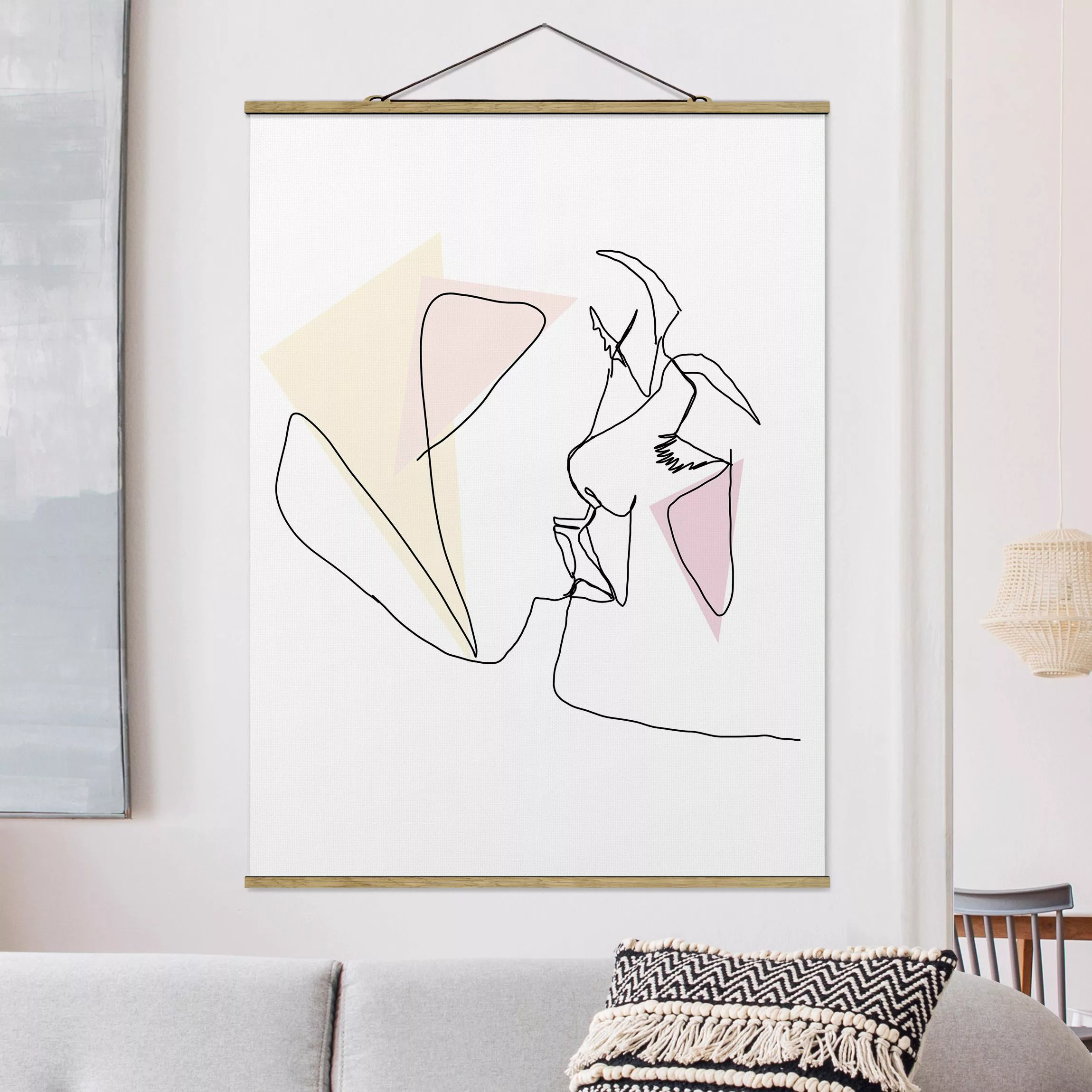 Stoffbild Akt & Erotik mit Posterleisten - Hochformat Kuss Gesichter Line A günstig online kaufen