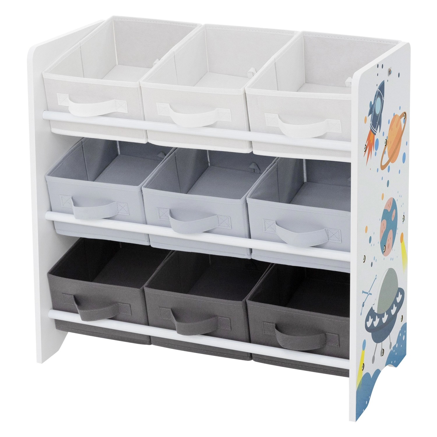 Joyz Kinderregal Weltraum 62,5x29,5x60 cm Weiß Regal mit 9 Aufbewahrungsbox günstig online kaufen