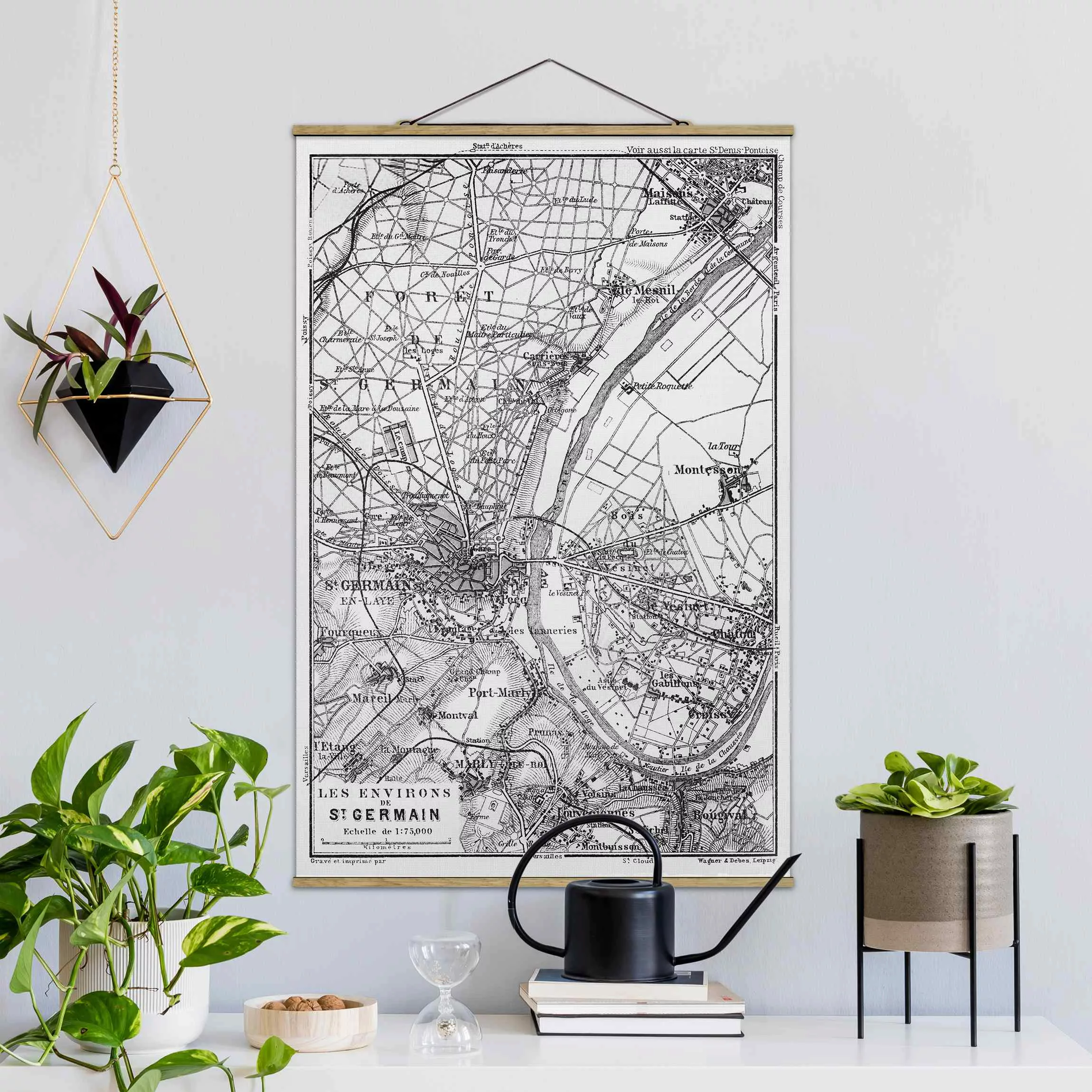 Stoffbild mit Posterleisten Vintage Karte St Germain Paris günstig online kaufen