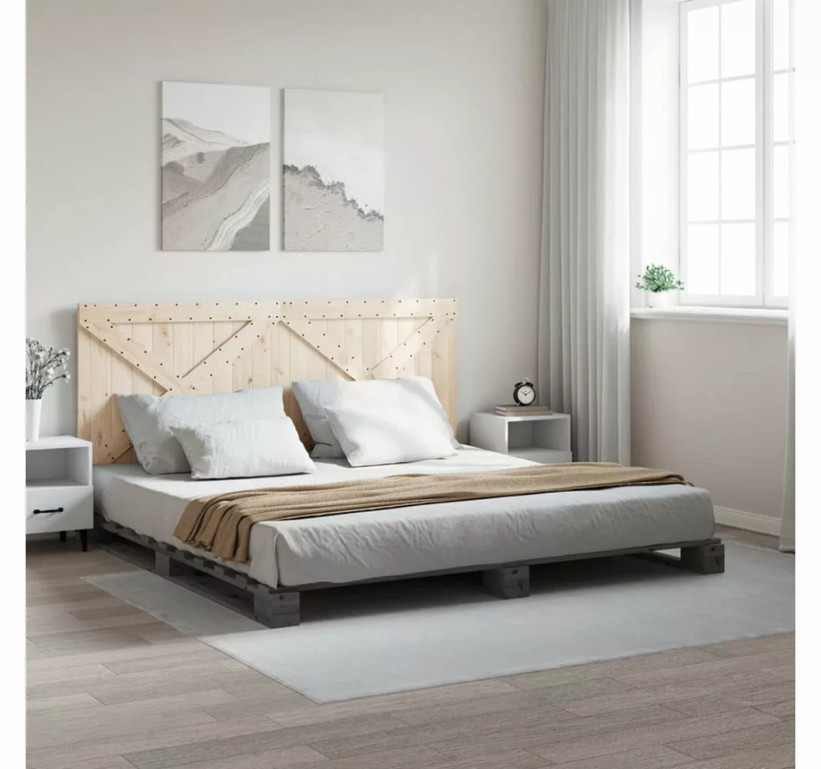 vidaXL Bett Massivholzbett mit Kopfteil Grau 200x200 cm Kiefer günstig online kaufen