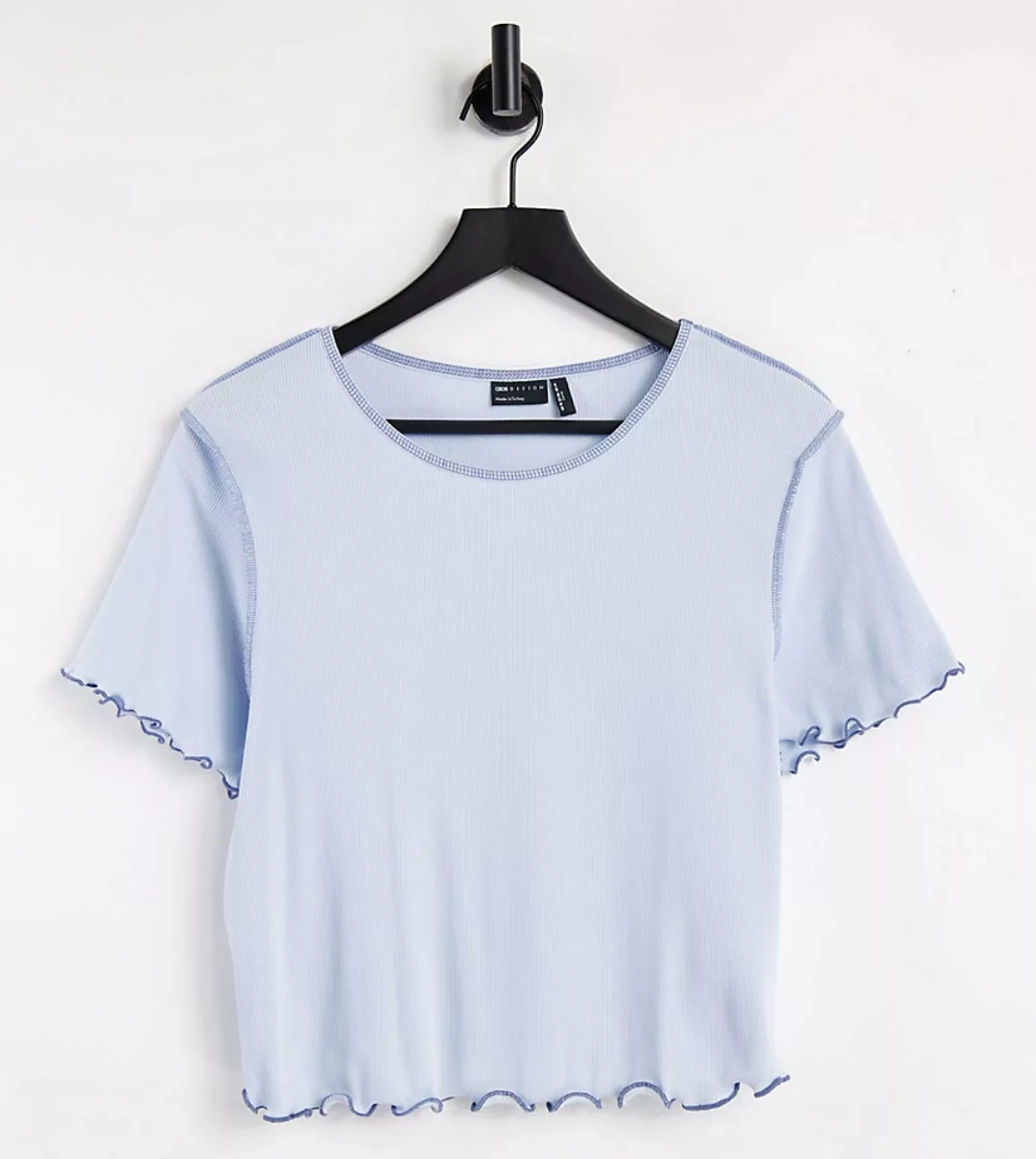 ASOS DESIGN Curve – Kurzärmliges T-Shirt mit kurzem Schnitt und Kontrastnah günstig online kaufen