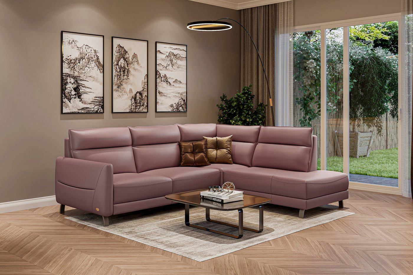 moebeloutlet.de Ecksofa Ecksofa Leder Rom Rosa / Rechts, Elektrische Relaxf günstig online kaufen