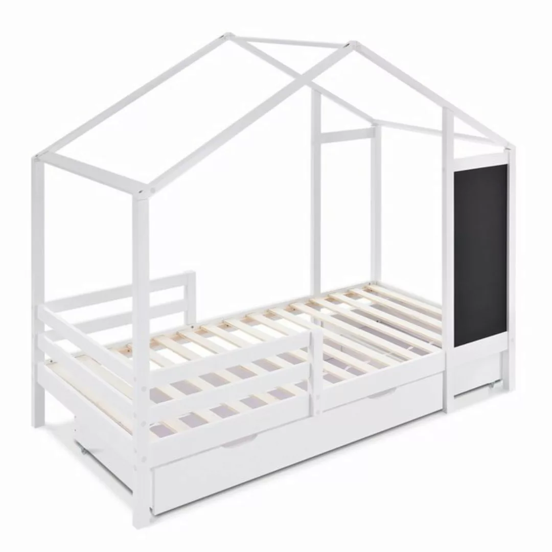 EXTSUD Kinderbett Babybett 90 x 200 cm, Holzbett mit Tafel und 2 Schubladen günstig online kaufen