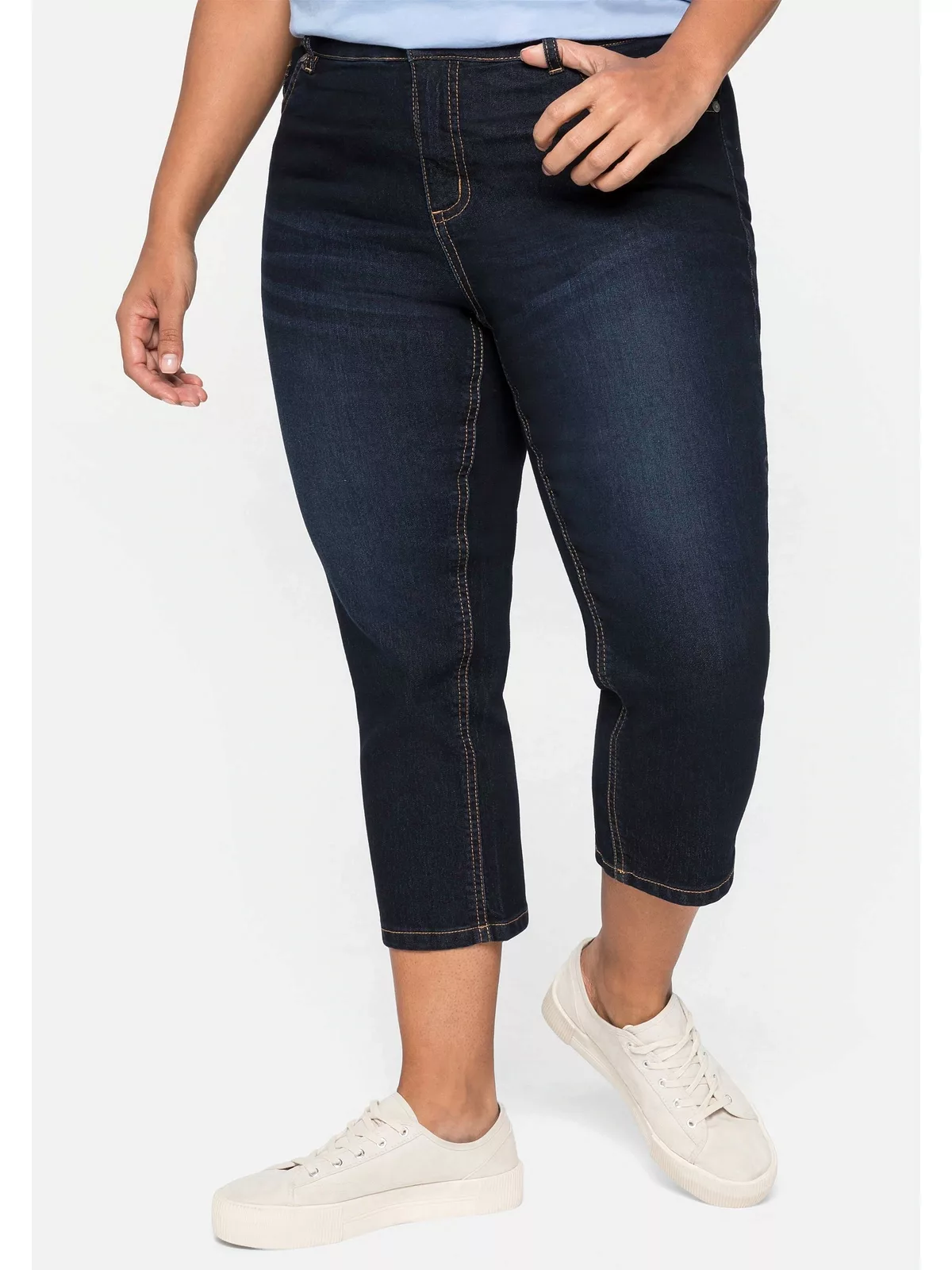 Sheego Caprijeans "Große Größen", aus Baumwoll-Stretch, mit Kontrastnähten günstig online kaufen