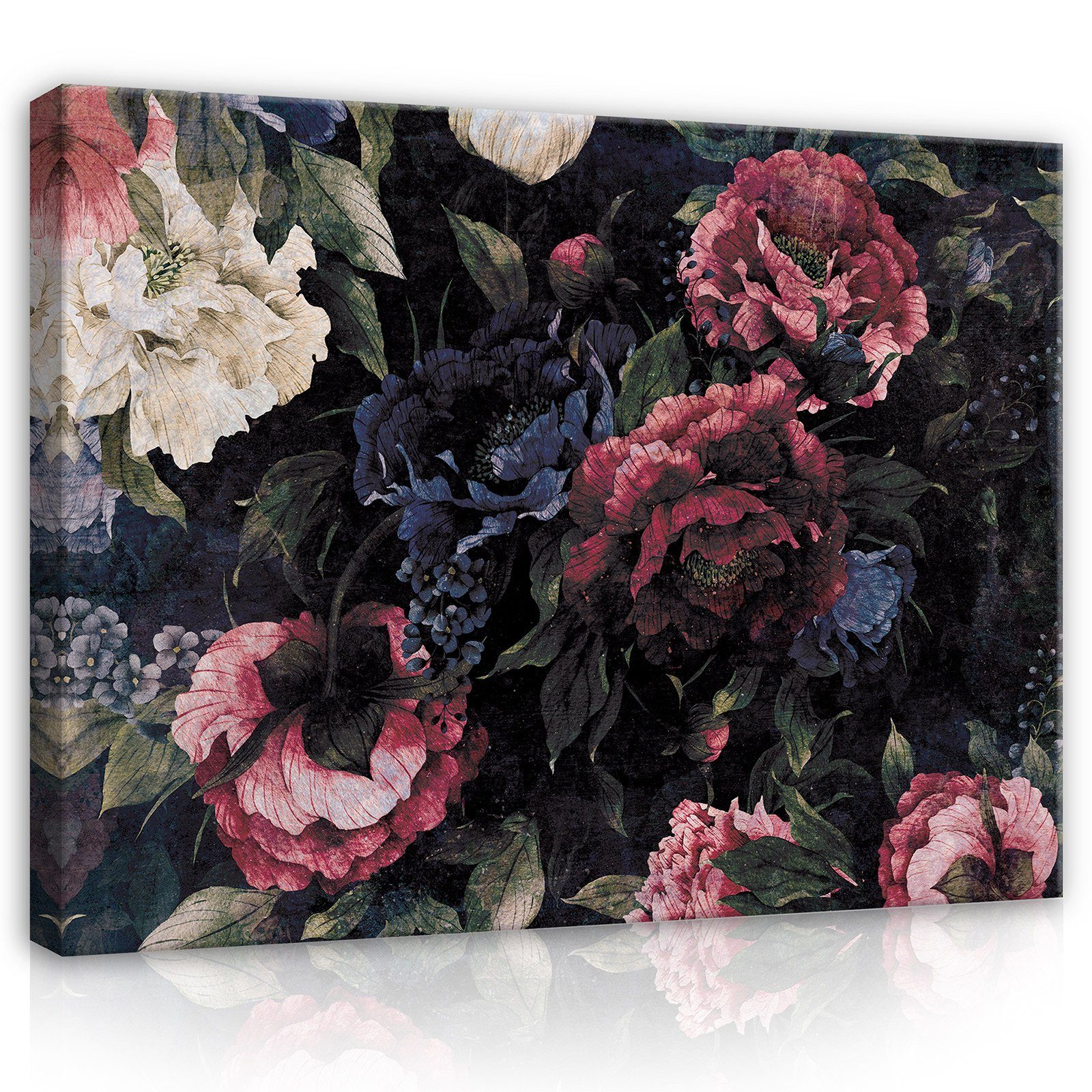 Wallarena Leinwandbild Blumen Vintage Pfingstrosen Schwarz günstig online kaufen