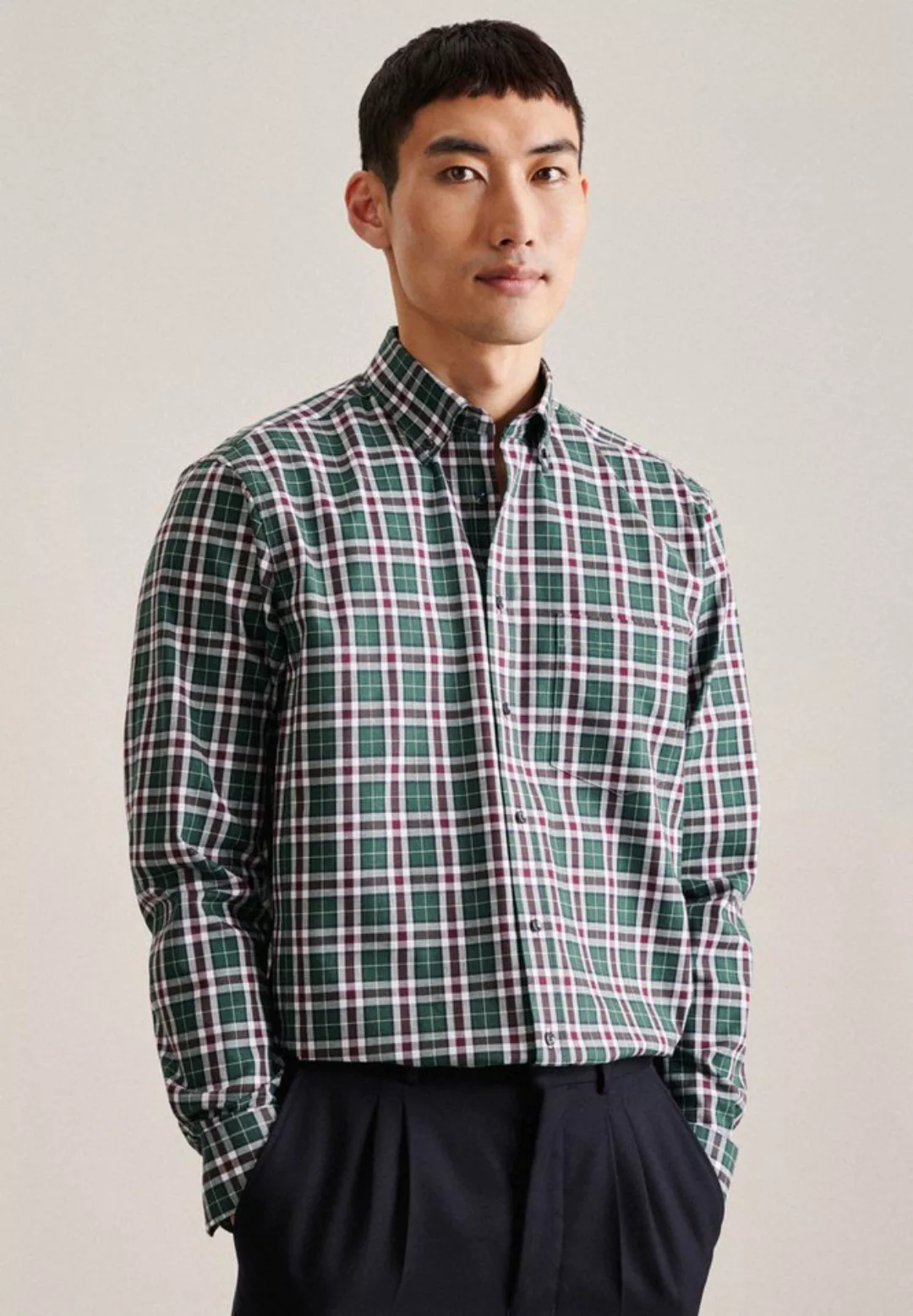 seidensticker Flanellhemd Regular Regular Langarm Button-Down-Kragen Karo günstig online kaufen
