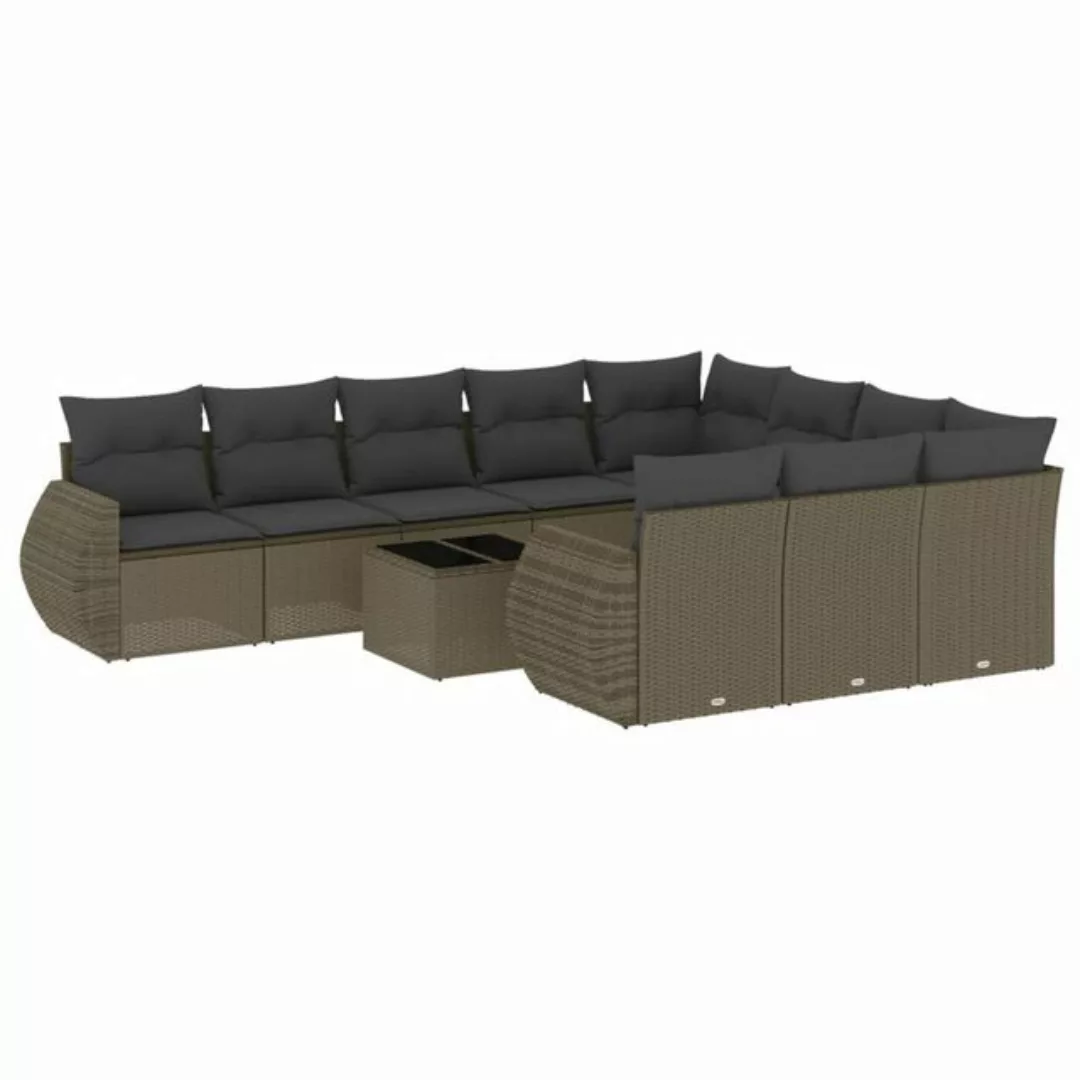 vidaXL Sofaelement 11-tlg. Garten-Sofagarnitur mit Kissen Hellgrau Poly Rat günstig online kaufen