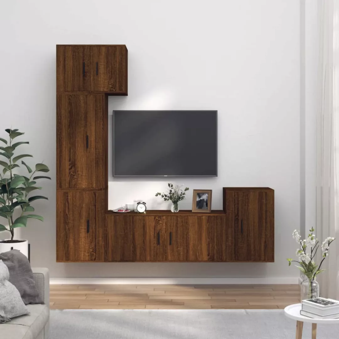 Vidaxl 5-tlg. Tv-schrank-set Braun Eichen-optik Holzwerkstoff günstig online kaufen