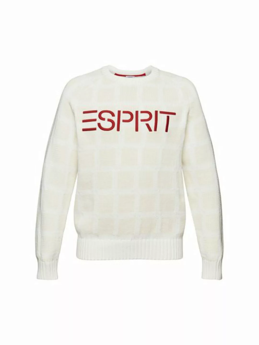 Esprit Rundhalspullover Grobstrickpullover mit Logo und Gittermuster günstig online kaufen