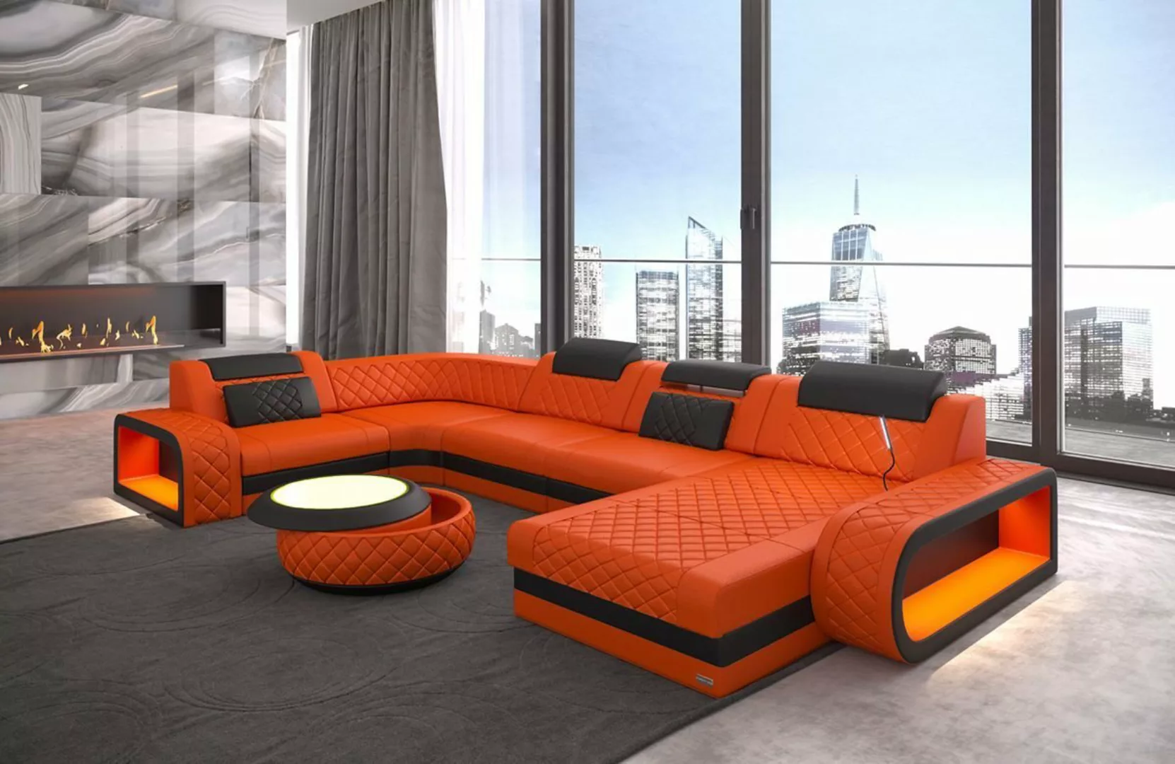 Sofa Dreams Wohnlandschaft Ledercouch Sofa Leder Berlin U Form Ledersofa, C günstig online kaufen