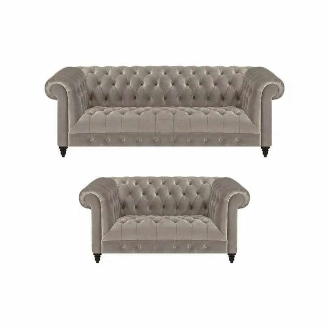 JVmoebel Chesterfield-Sofa Polstermöbel Luxus Grau 2x Sofas Komplett Einric günstig online kaufen