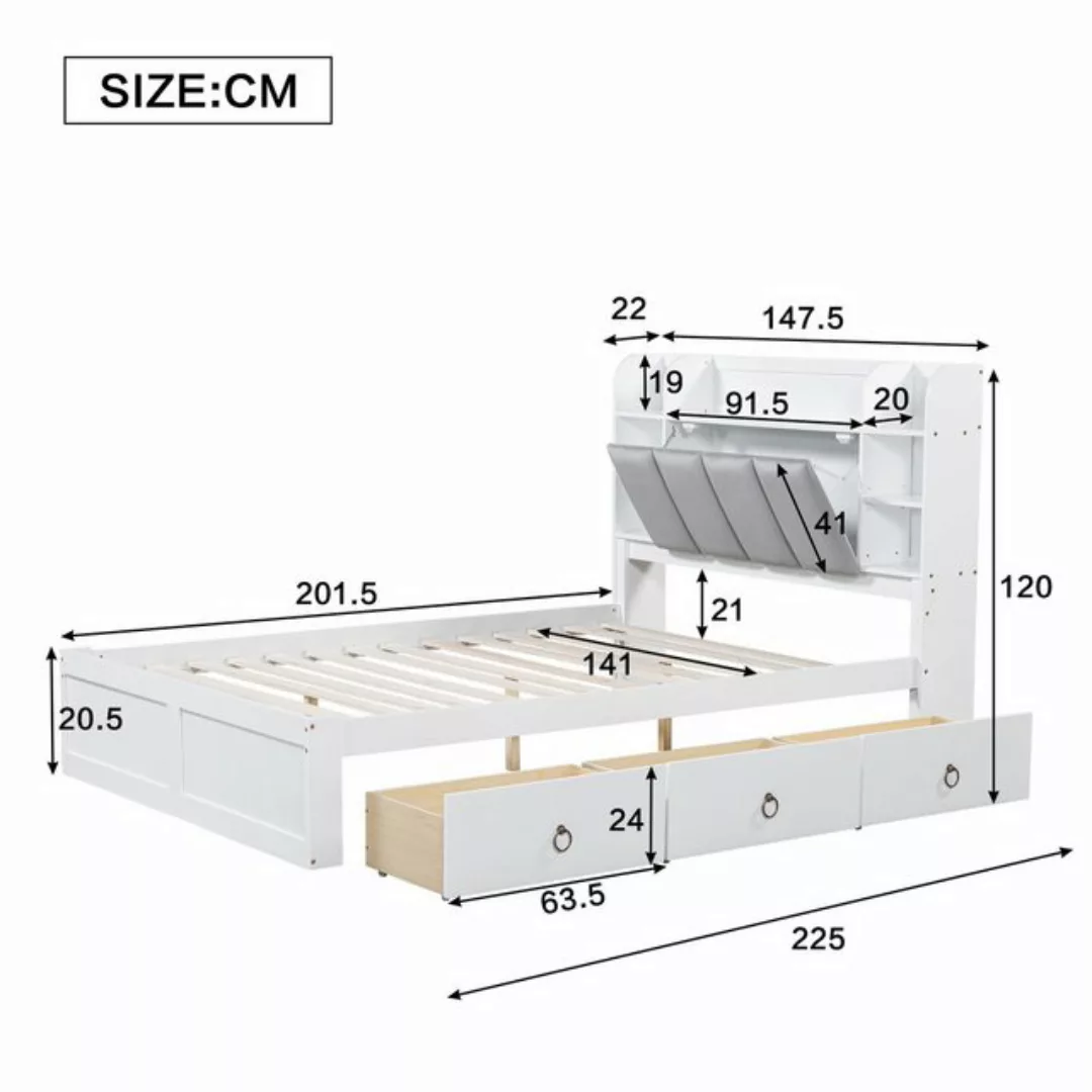 Flieks Massivholzbett, Doppelbett Polsterbett 140x200cm mit Stauraumkopftei günstig online kaufen