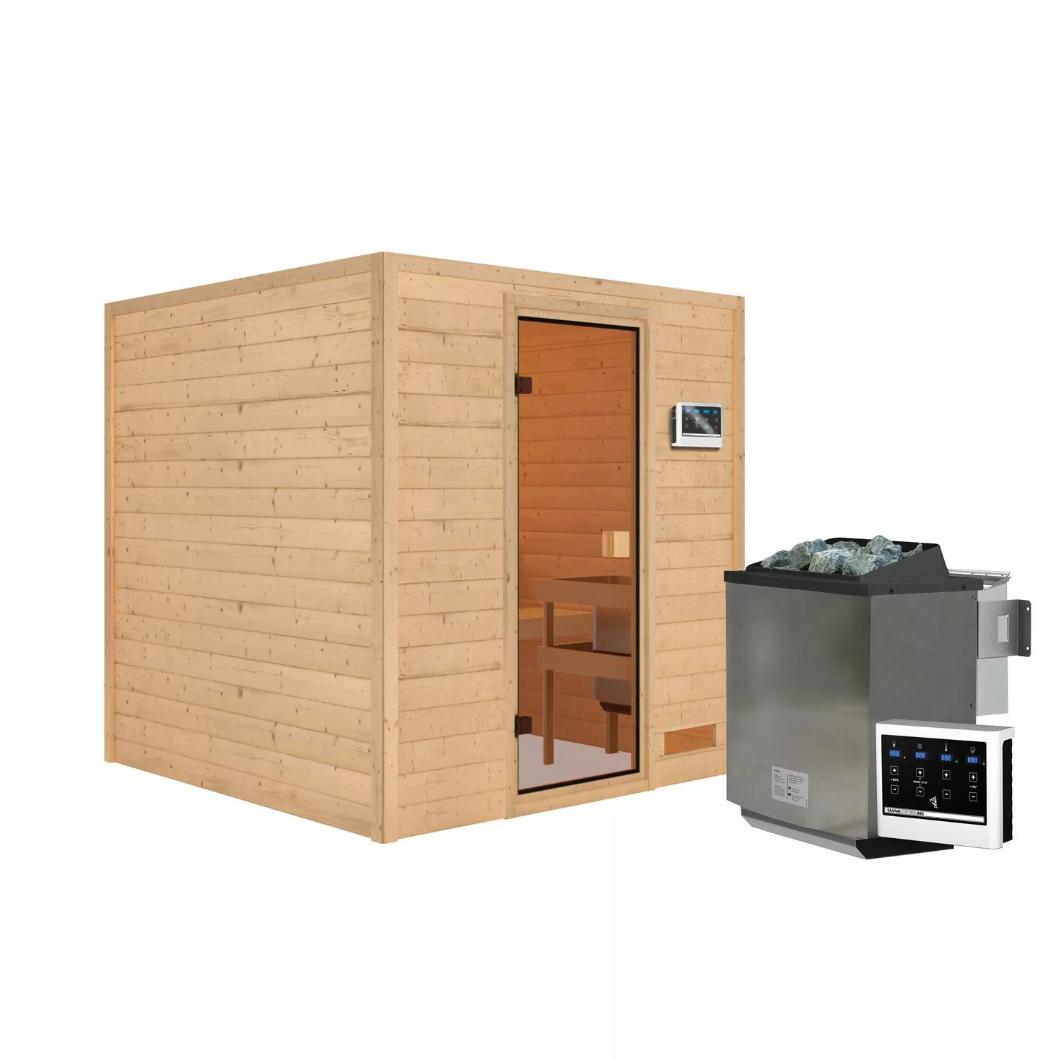 Karibu Sauna Jara Set Naturbelassen mit Ofen 9 kW Bio ext. Steuerung günstig online kaufen