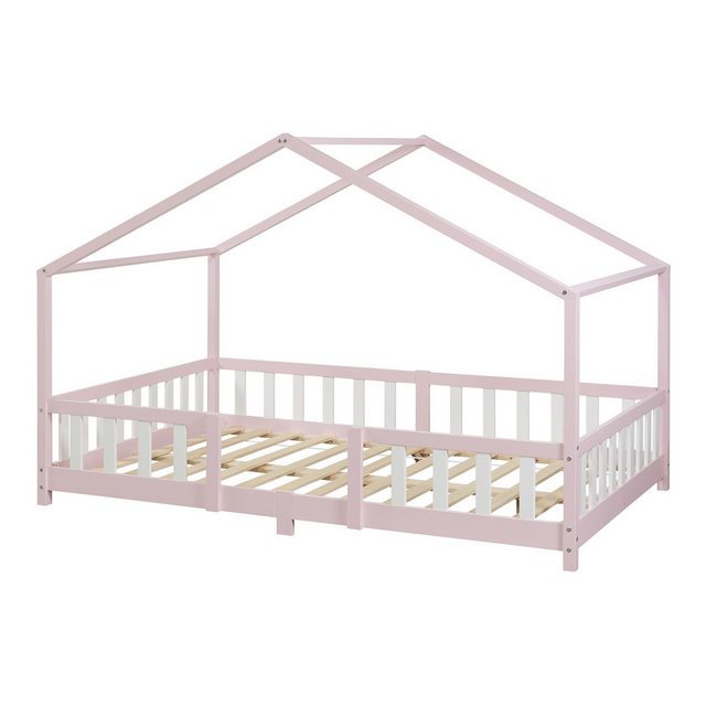 en.casa Kinderbett, »Treviolo« Haus-Optik mit Rausfallschutz 120x200 cm Ros günstig online kaufen