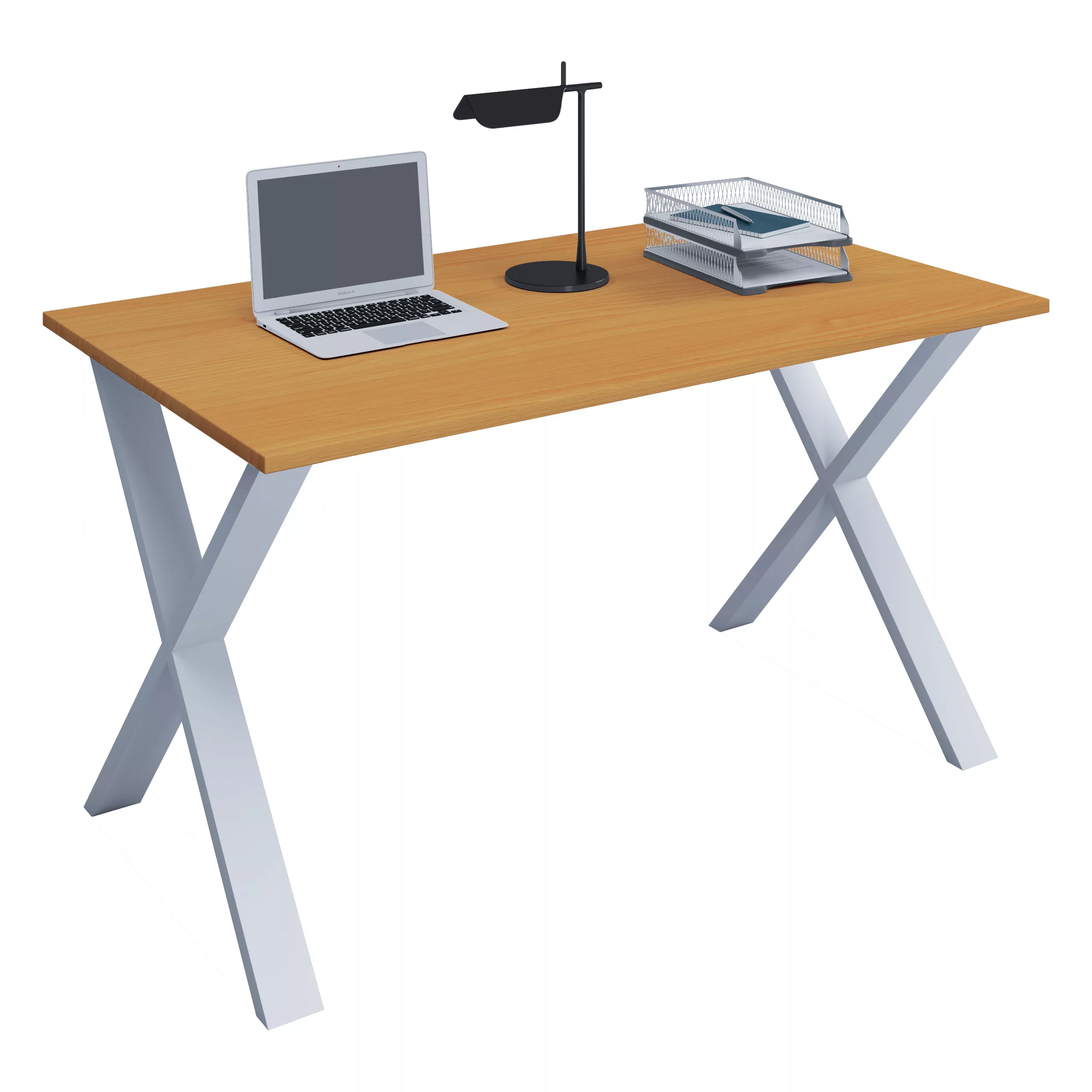 Schreibtisch VCM Lona 140x50 X-Fußgestell - Buche/Weiß günstig online kaufen