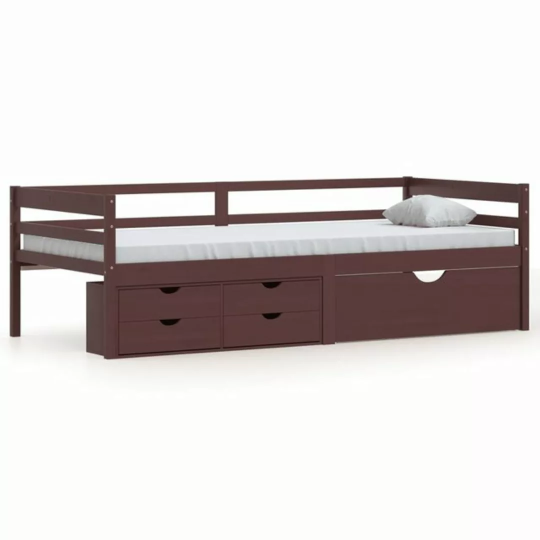 furnicato Bett Massivholzbett mit Schubladen Dunkelbraun Kiefer 90x200 cm günstig online kaufen