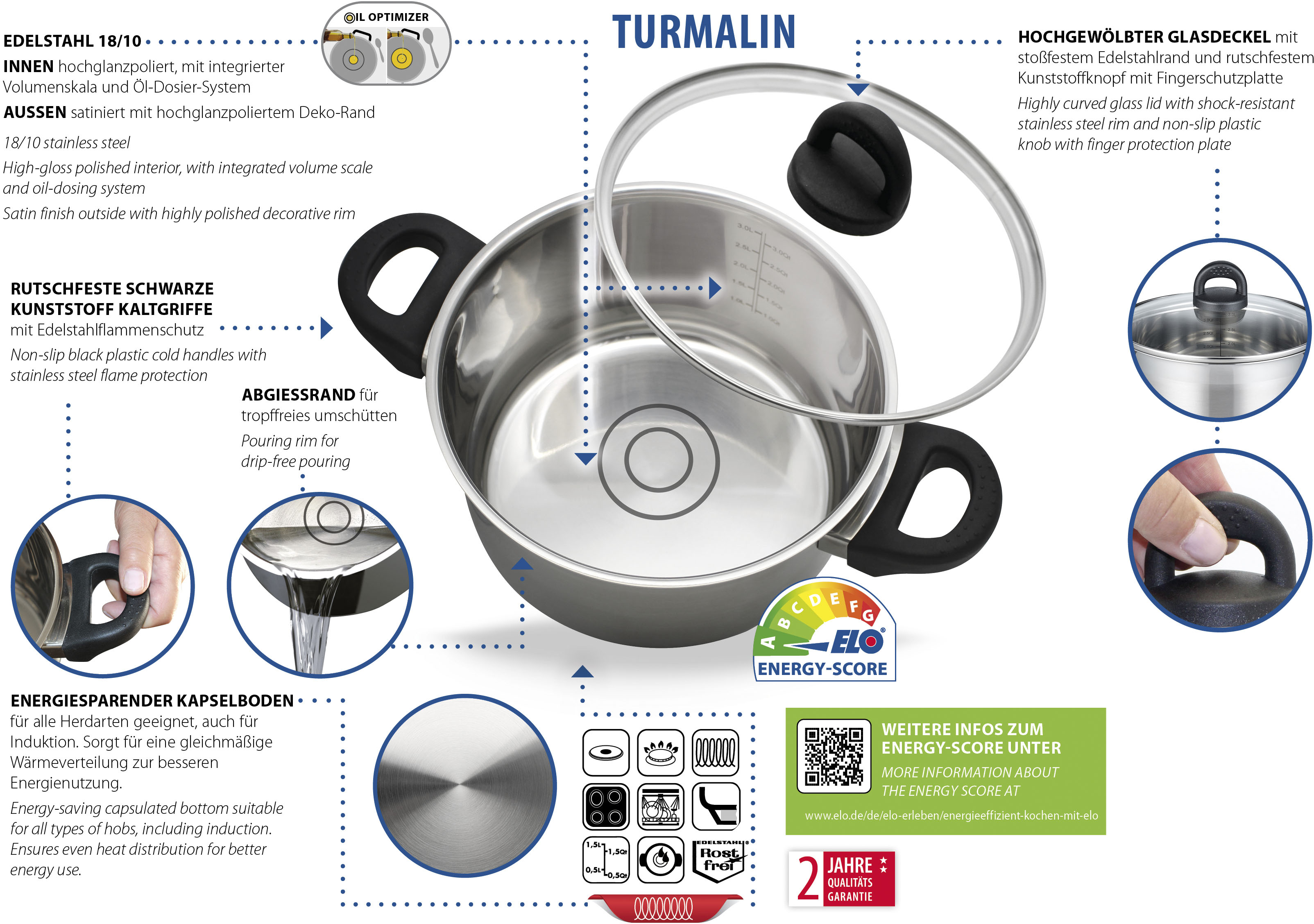 Elo Basic Fleischtopf »Turmalin«, Edelstahl 18/8, Öl Dosierringe, Induktion günstig online kaufen