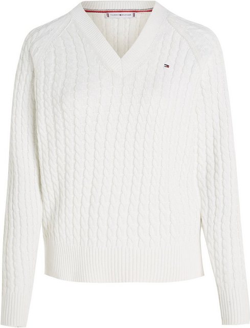 Tommy Hilfiger V-Ausschnitt-Pullover mit Allover Zopfmuster Strick-Design günstig online kaufen