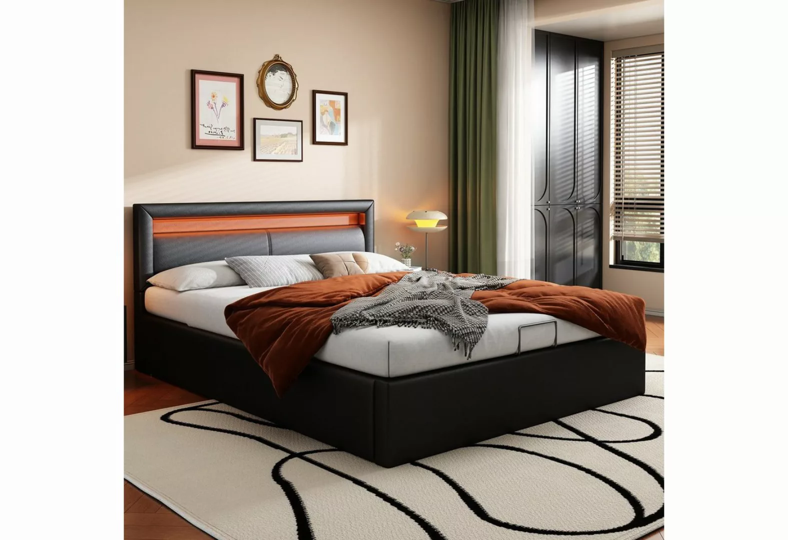 MODFU Polsterbett 140*200cm LED-Bett,mit Lattenrost und Stauraum, mit beleu günstig online kaufen