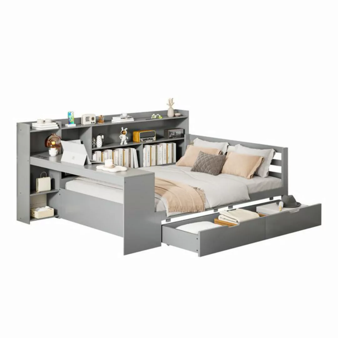 HAUSS SPOLE Schlafsofa 140x200 cm mit Schreibtisch Bücherregal, Steckdose, günstig online kaufen