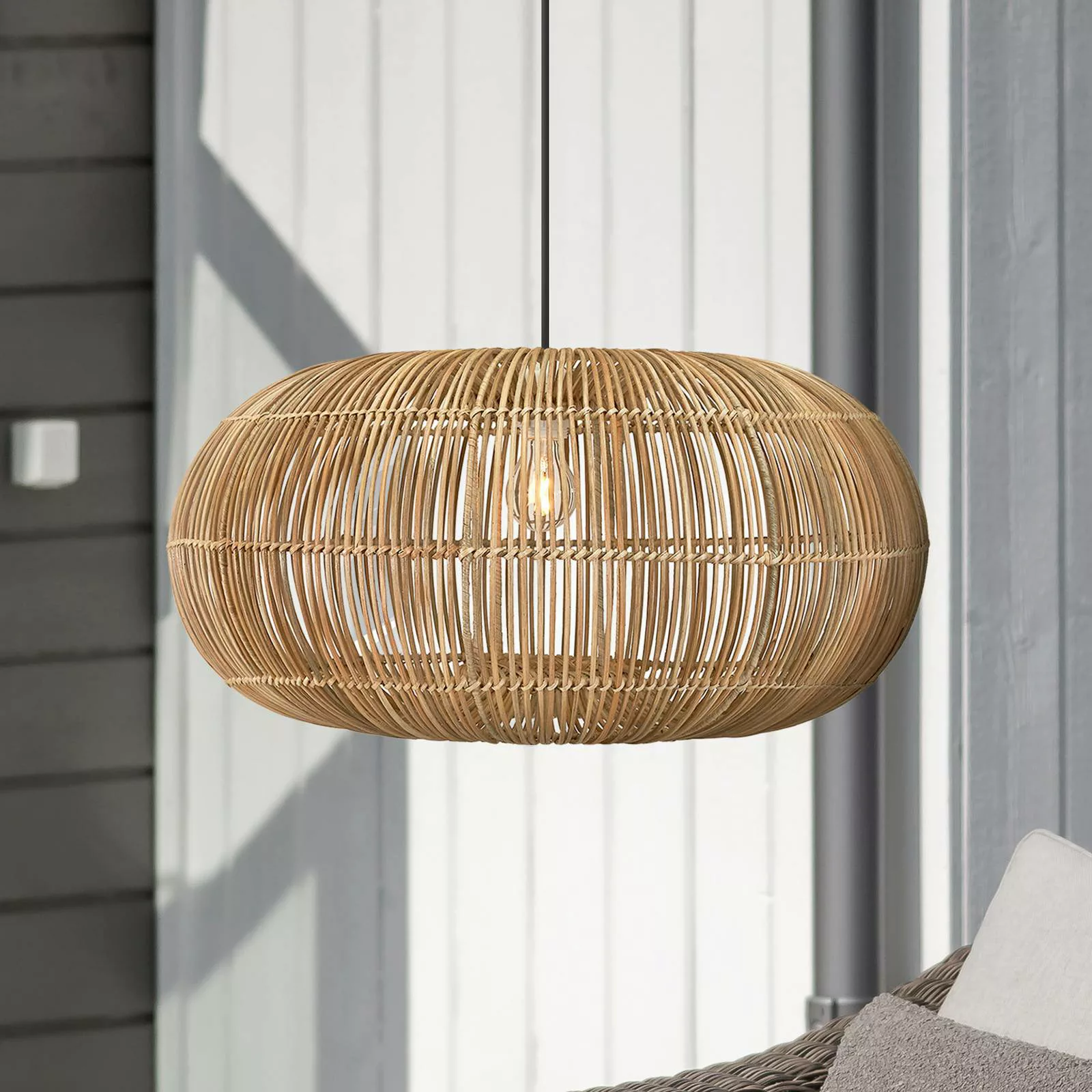 PR Home Außenhängeleuchte Zuri, Rattan, Ø 61 cm, Stecker günstig online kaufen