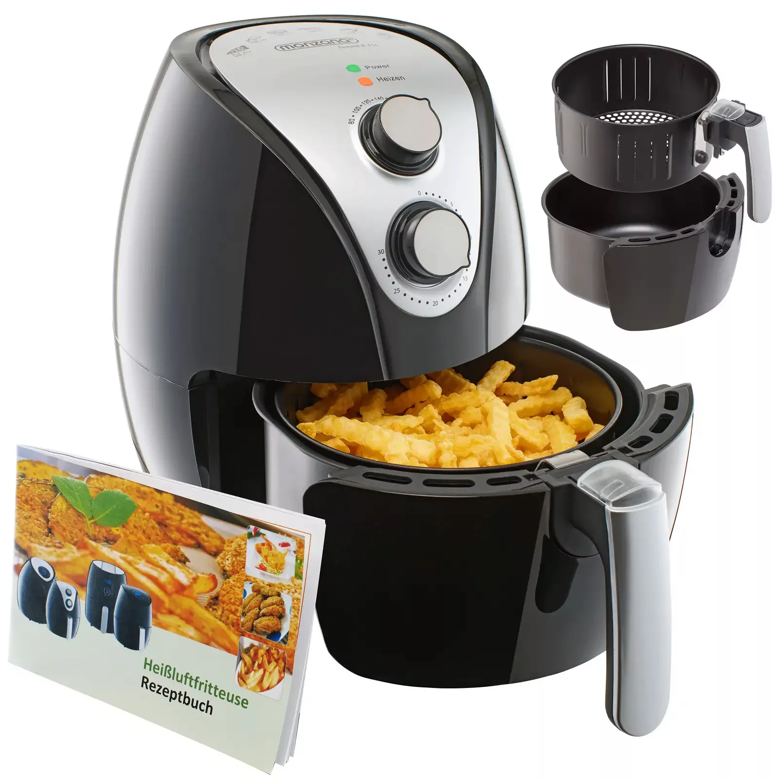 Heißluftfritteuse 9in1 Schwarz inkl. Rezeptheft 1.500W günstig online kaufen