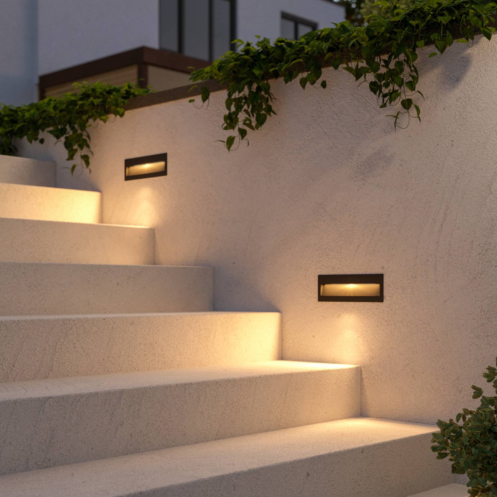 Lucande LED-Wandeinbauleuchte Loya, eckig, dunkelgrau, außen günstig online kaufen