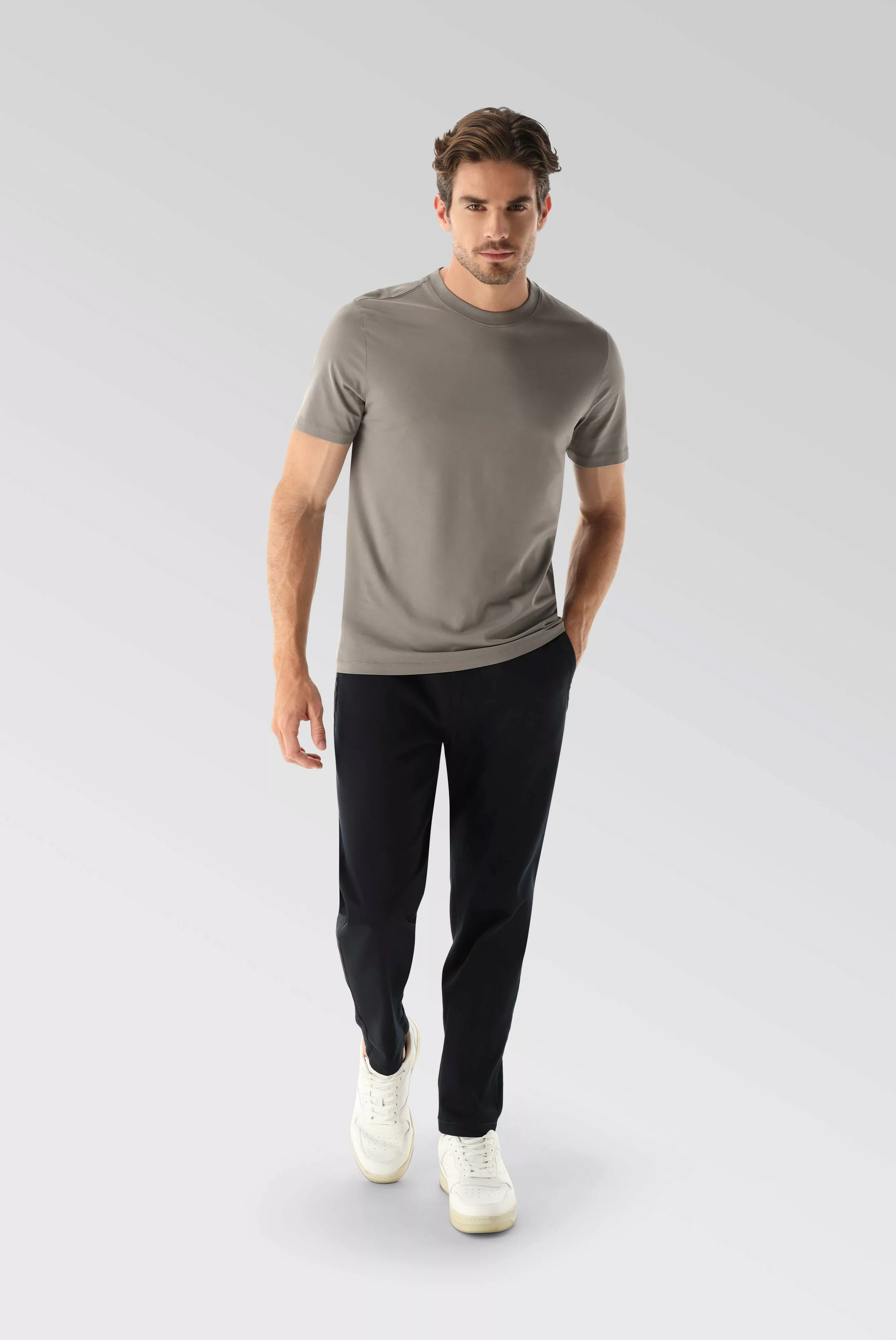 Rundhals Jersey T-Shirt Relaxed Fit Grau günstig online kaufen