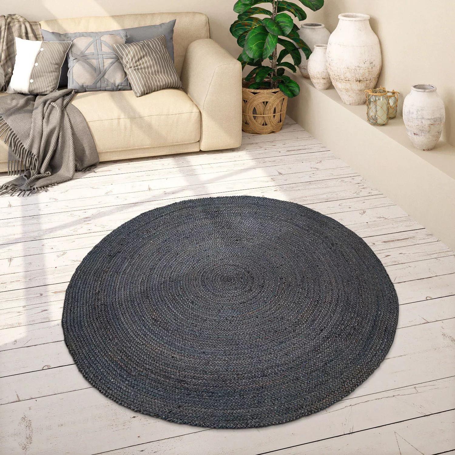 Paco Home Teppich »Viborg 595«, rund, Jute, Modern, Boho, Handgefertigter N günstig online kaufen