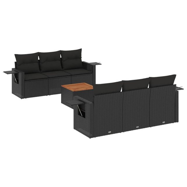 vidaXL Sofaelement 7-tlg. Garten-Sofagarnitur mit Kissen Schwarz Poly Ratta günstig online kaufen