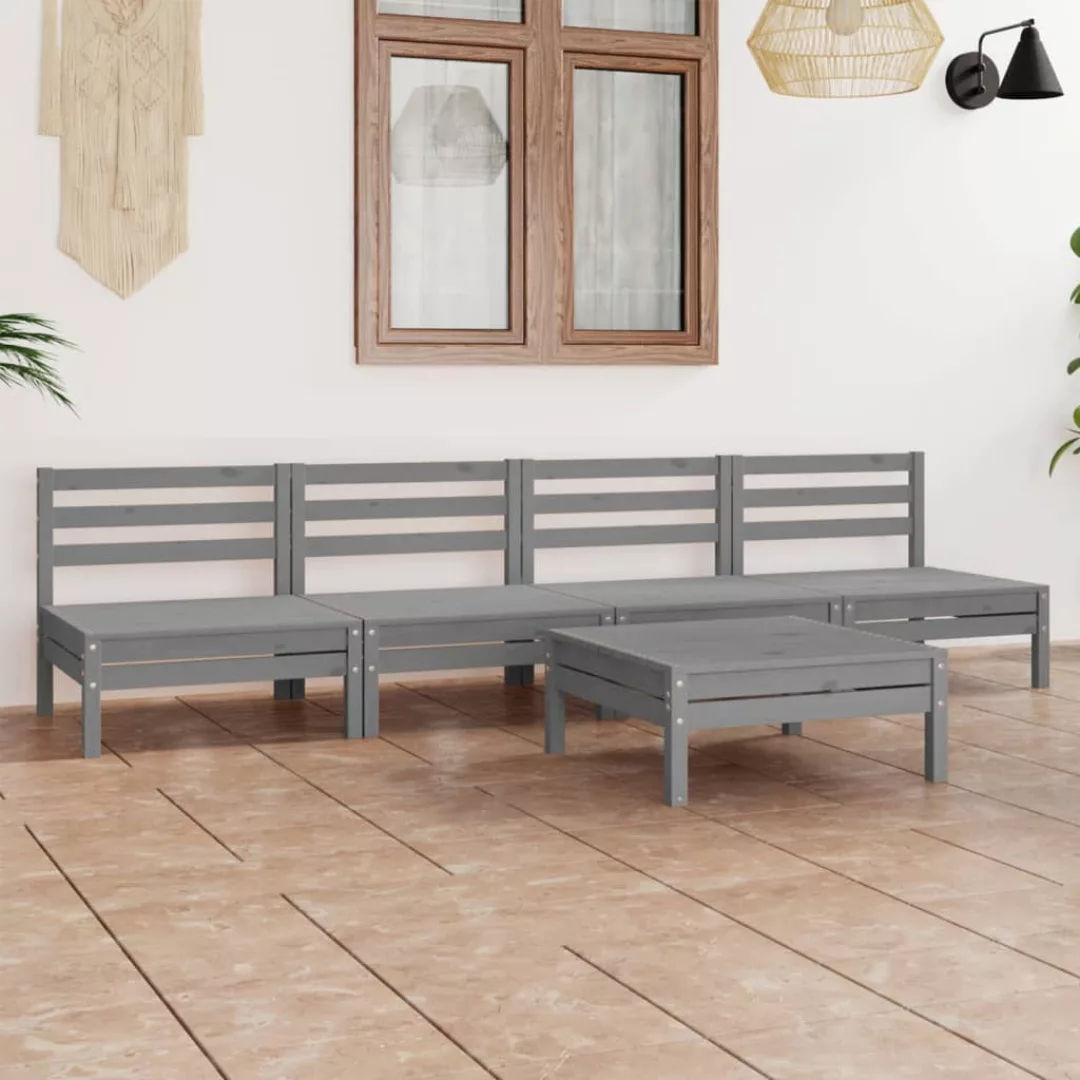 5-tlg. Garten-lounge-set Grau Kiefer Massivholz günstig online kaufen