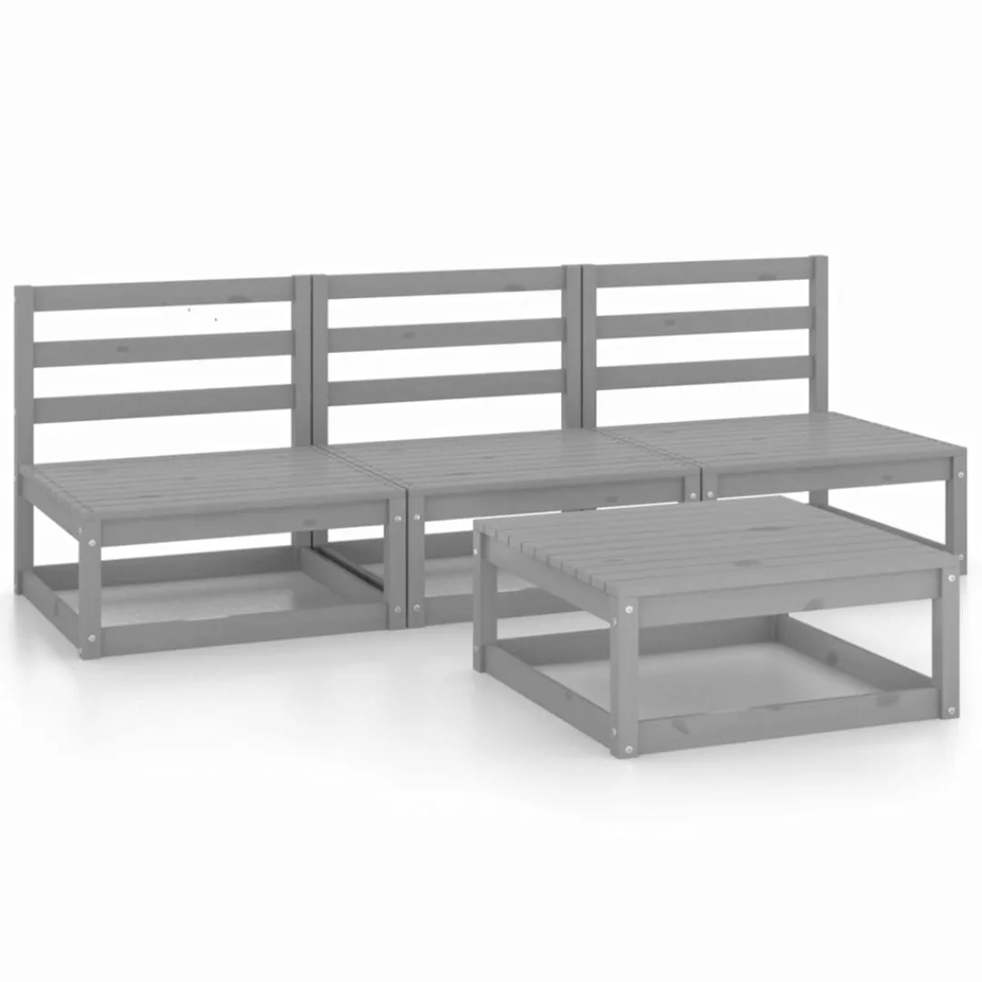 4-tlg. Garten-lounge-set Grau Kiefer Massivholz günstig online kaufen