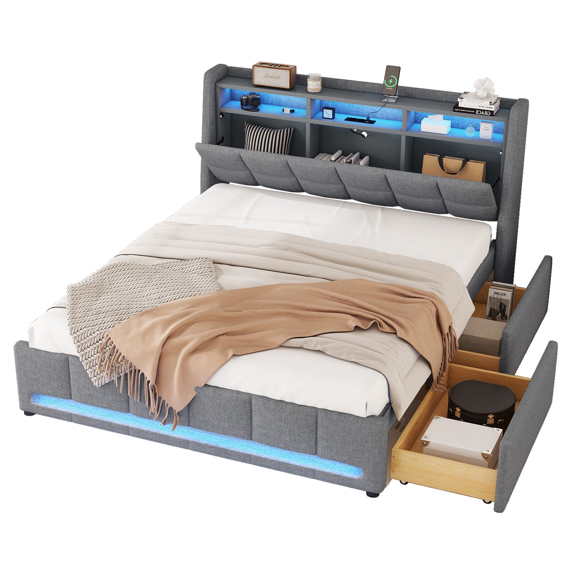 Flieks Polsterbett, APP-Fernbedienung-LED Doppelbett 160x200cm mit günstig online kaufen