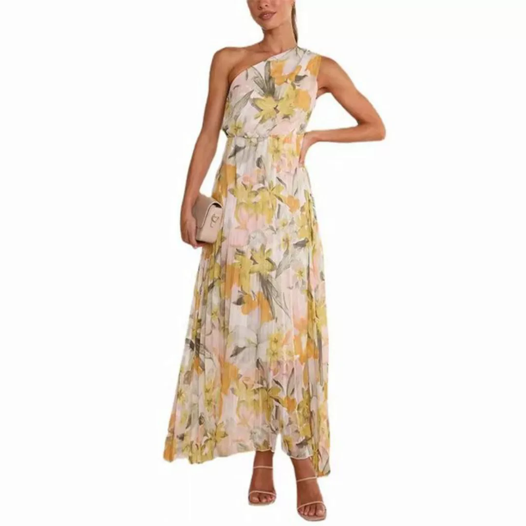 RUZU UG Dirndl Kleid Sommer bedruckt elastische Taille Urlaub langes Kleid günstig online kaufen
