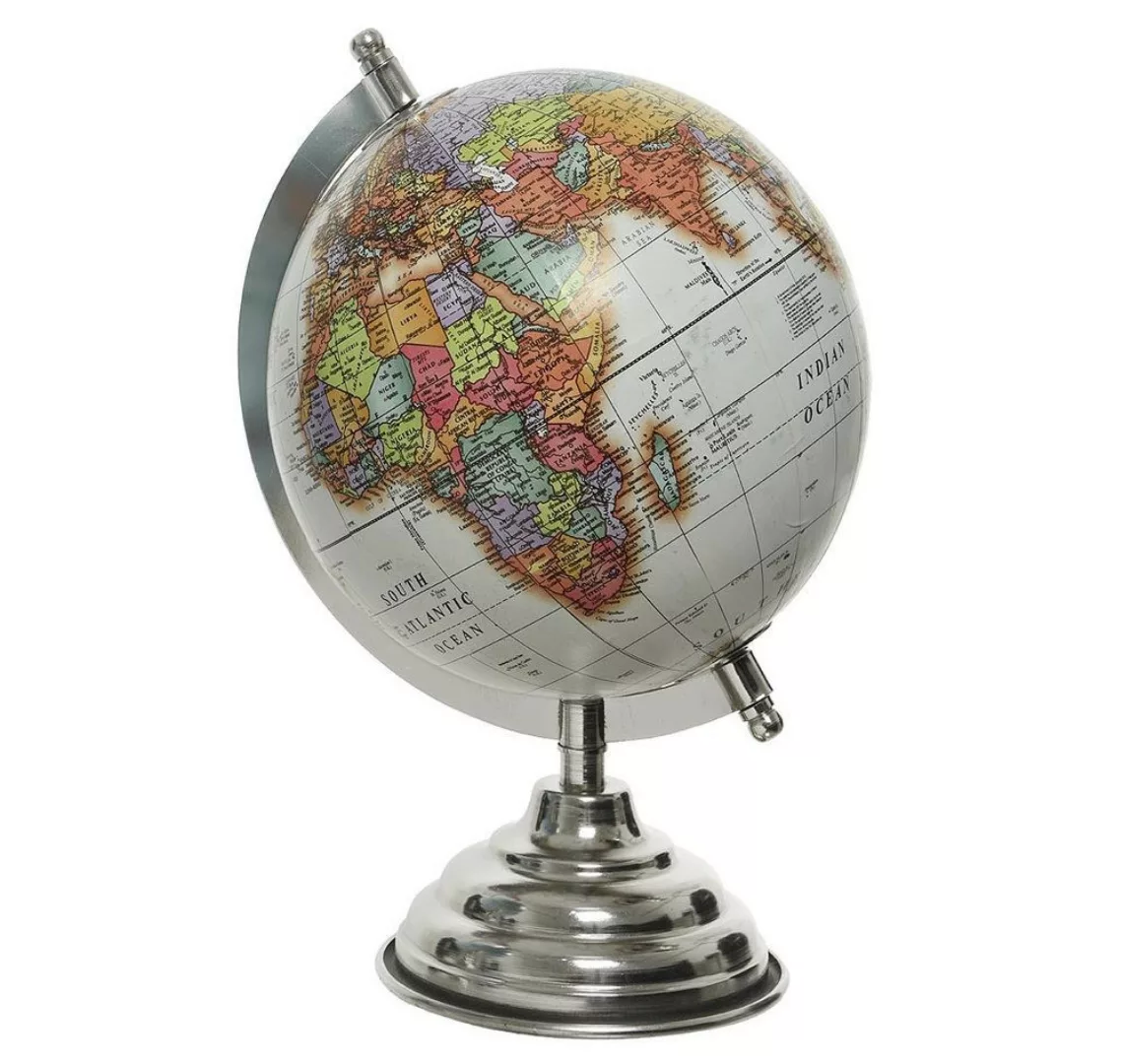 Globus Weiß Weltkugel mit Ständer Standglobus Geografische Karte Ø 16cm günstig online kaufen