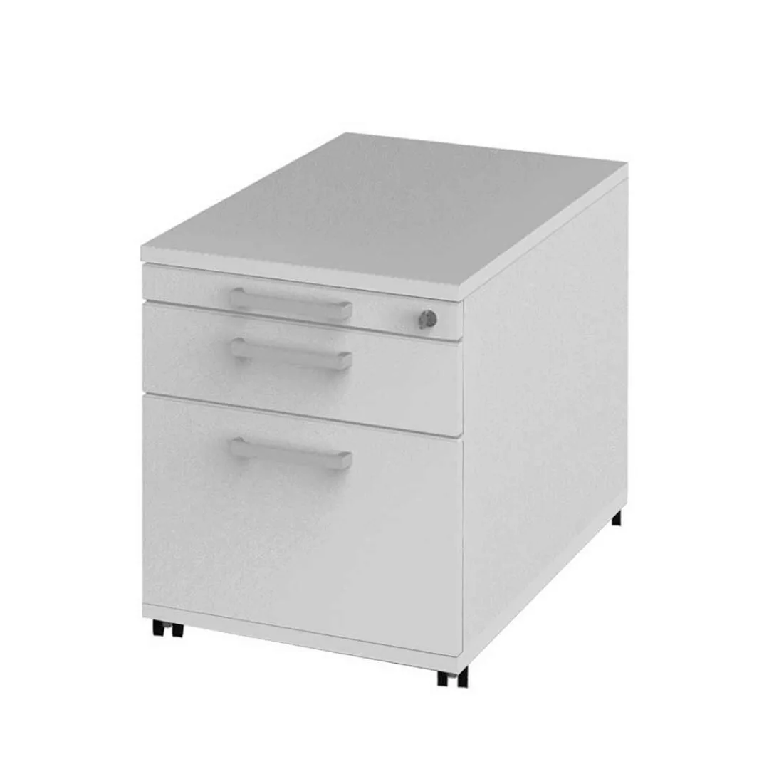 Schreibtisch Rollcontainer mit Zentralverriegelung Weiß günstig online kaufen
