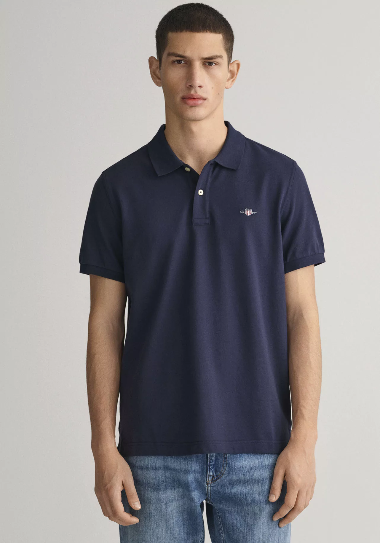 Gant Contrast Piqué Poloshirt Navy - Größe 4XL günstig online kaufen