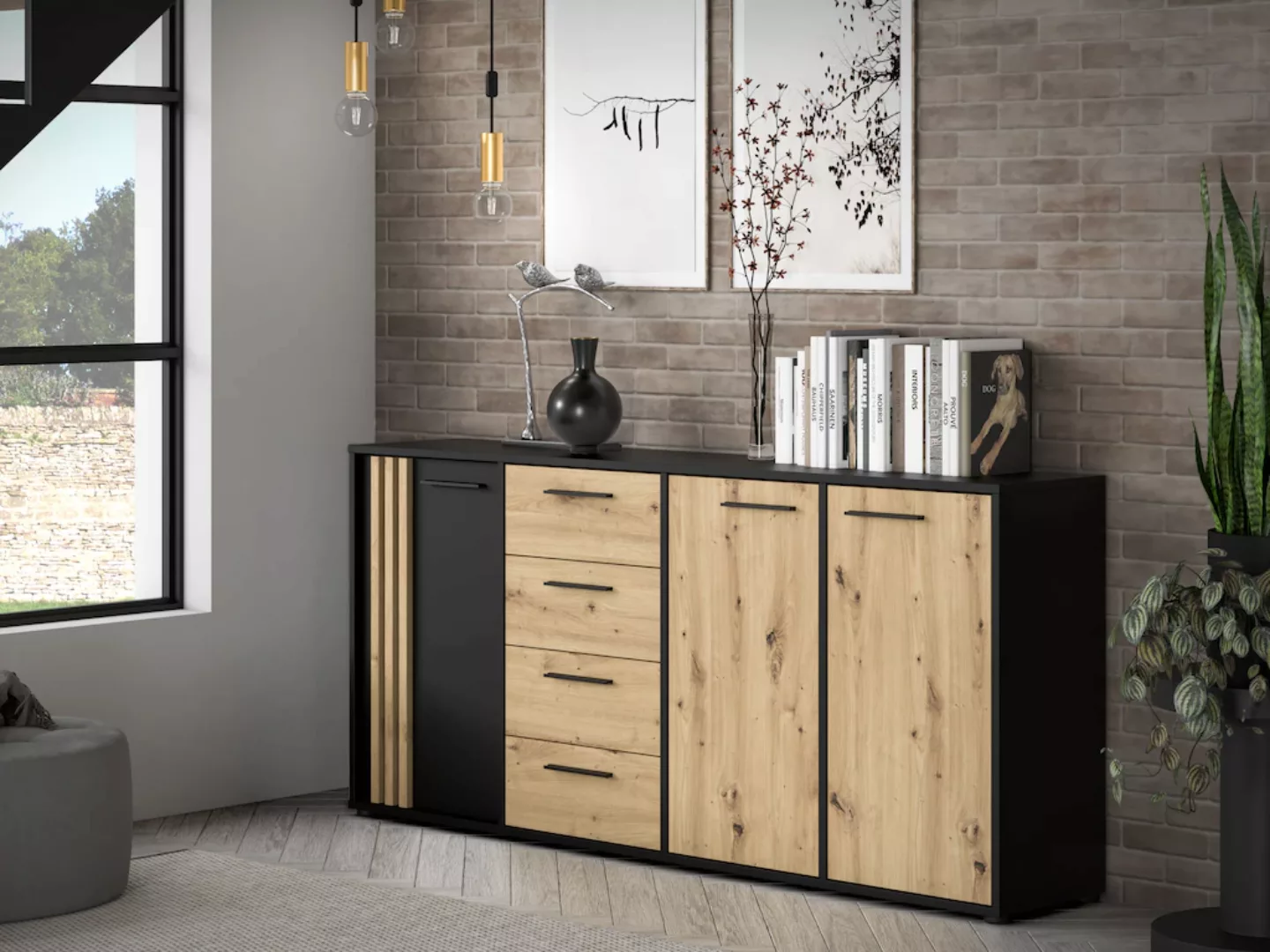 FORTE Sideboard "Cardigan", Sideboard, 2 farbig, Stauraum, Schubkasten, Sof günstig online kaufen