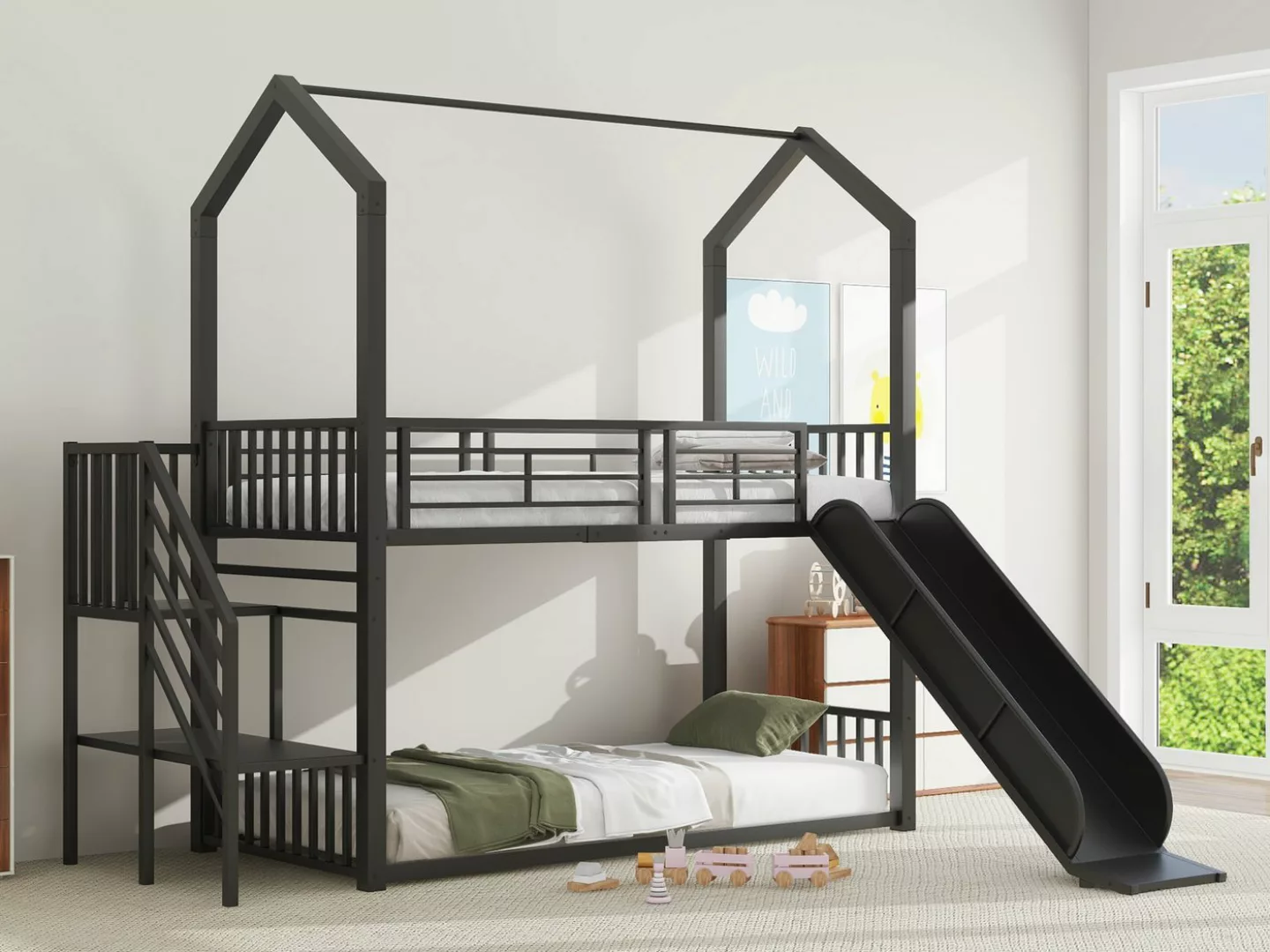 SeedWave Etagenbett Etagenbett für 2 Kinder mit Rutsche und Treppe, Hausdes günstig online kaufen