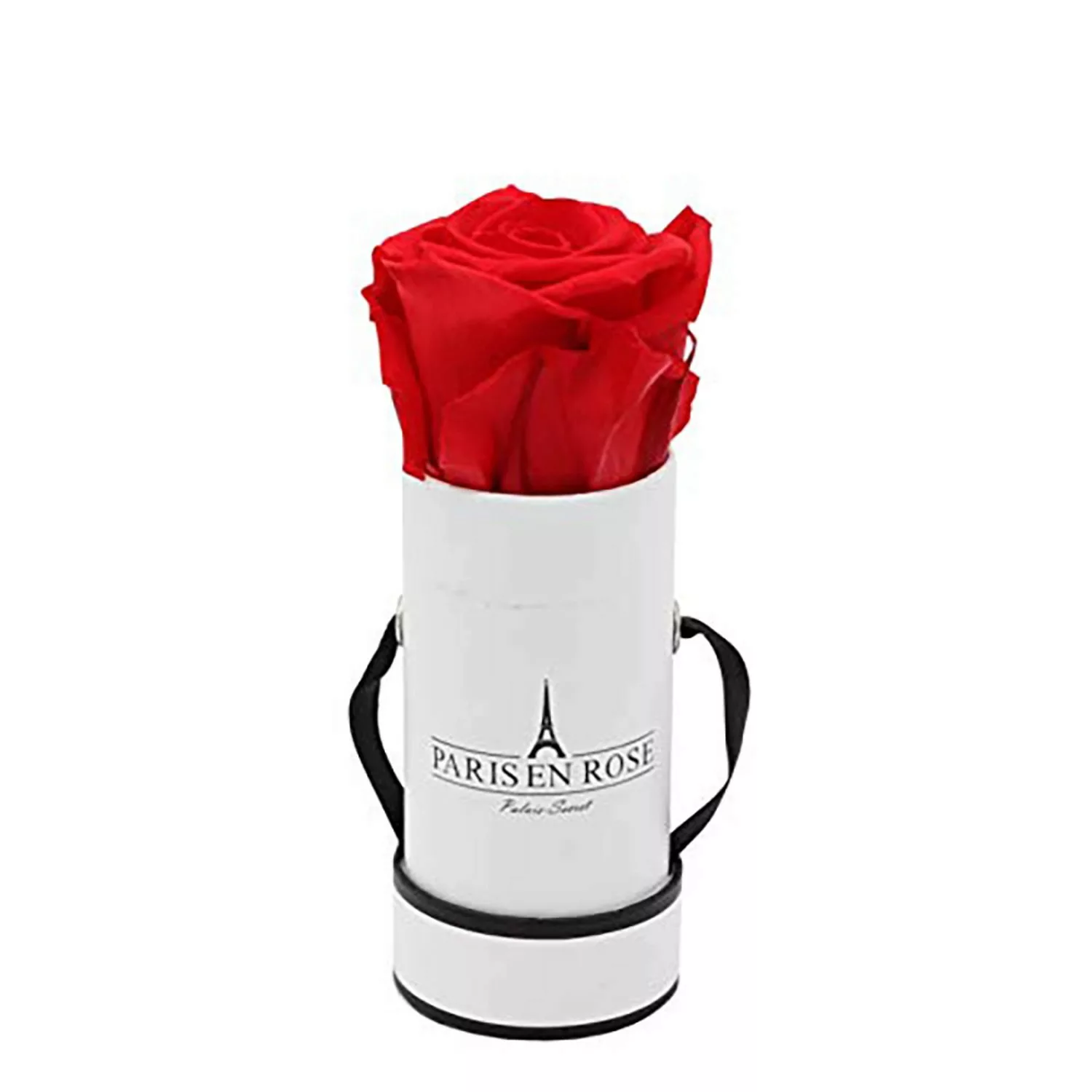 Rosenbox Ø 5 cm Weiß-Schwarz mit einer Roten Rose günstig online kaufen
