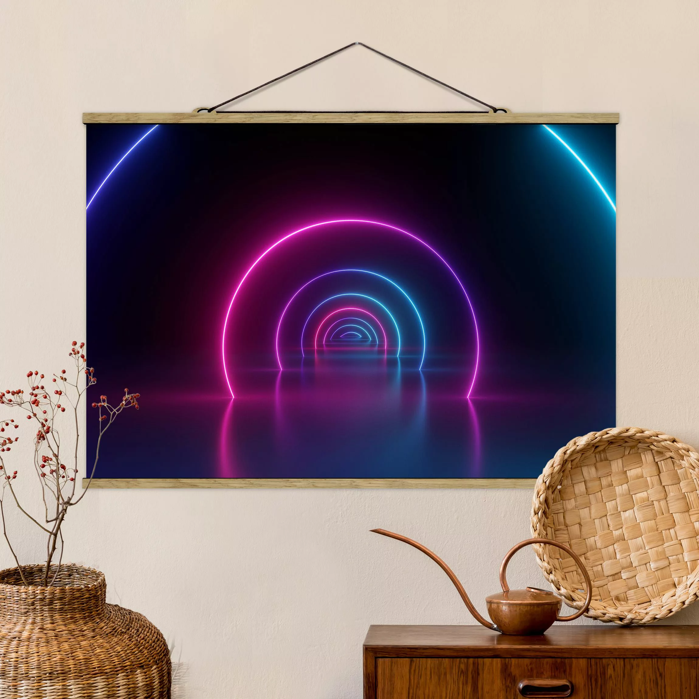 Stoffbild mit Posterleisten Dreidimensionale Neonbögen günstig online kaufen