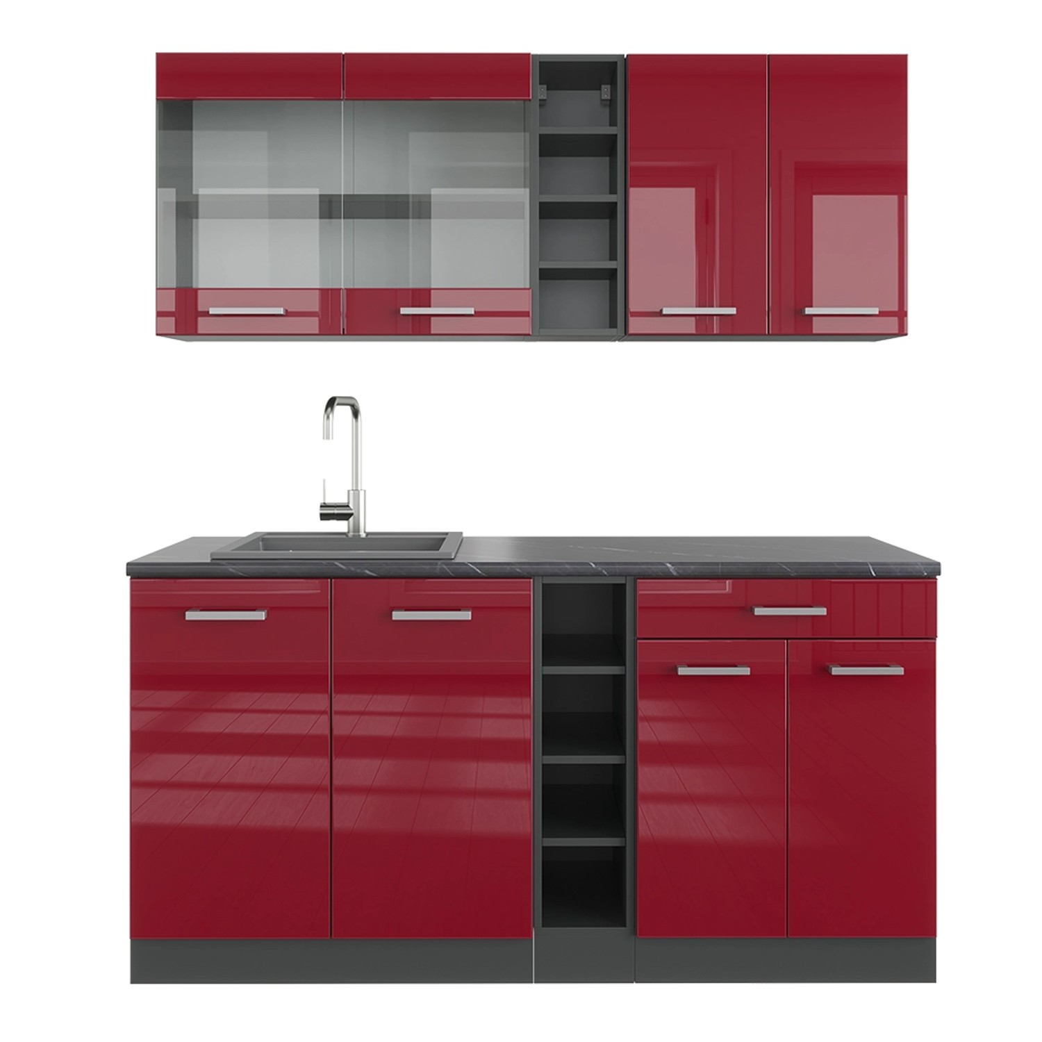 Vicco Küchenzeile R-Line, Bordeaux Hochglanz/Goldkraft Eiche, günstig online kaufen