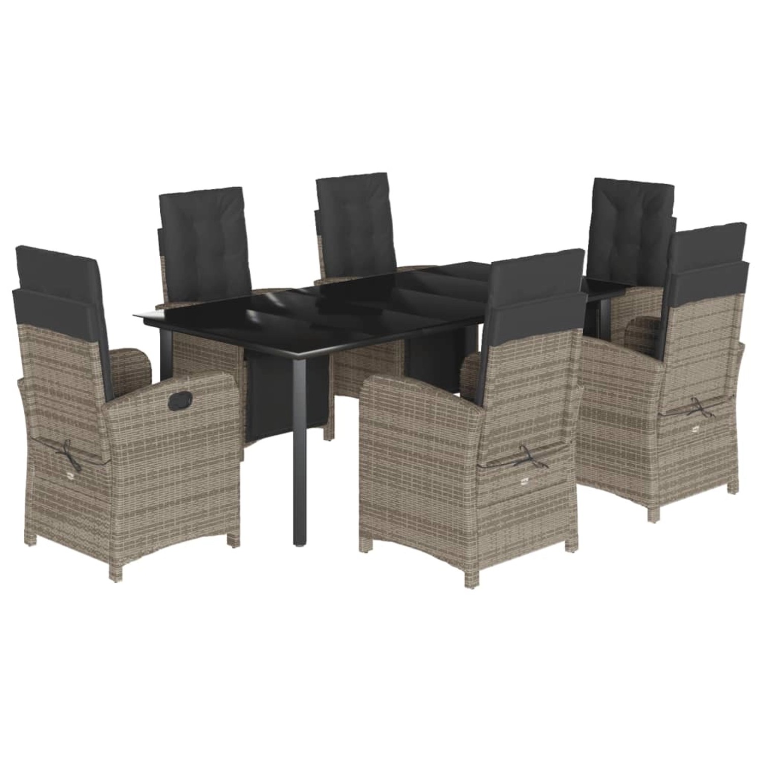 vidaXL 7-Tlg Garten-Essgruppe mit Kissen Grau Poly Rattan 3212568 günstig online kaufen