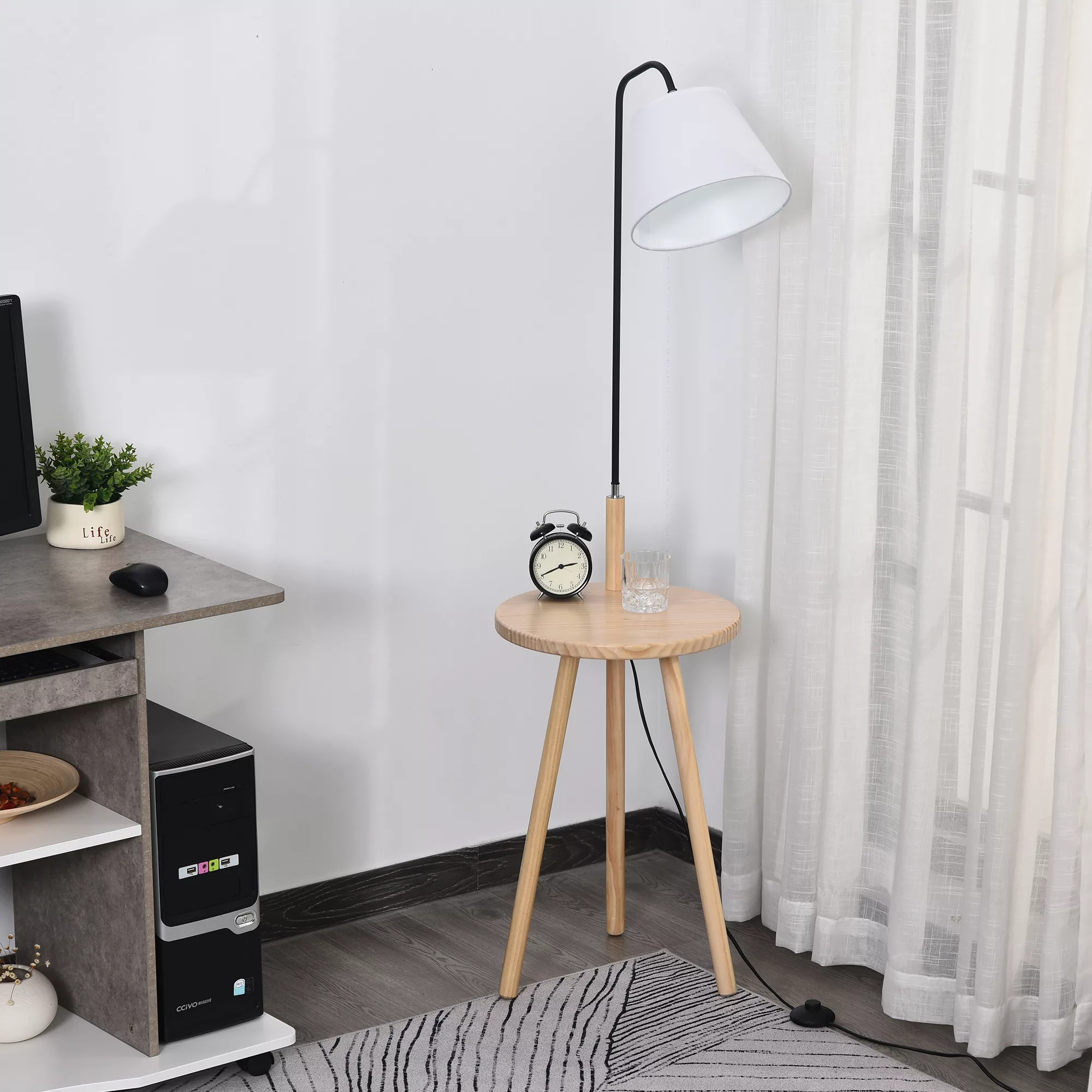 HOMCOM Bogenleuchte für Wohnzimmer  Standleuchte mit Holztisch im Skandinav günstig online kaufen