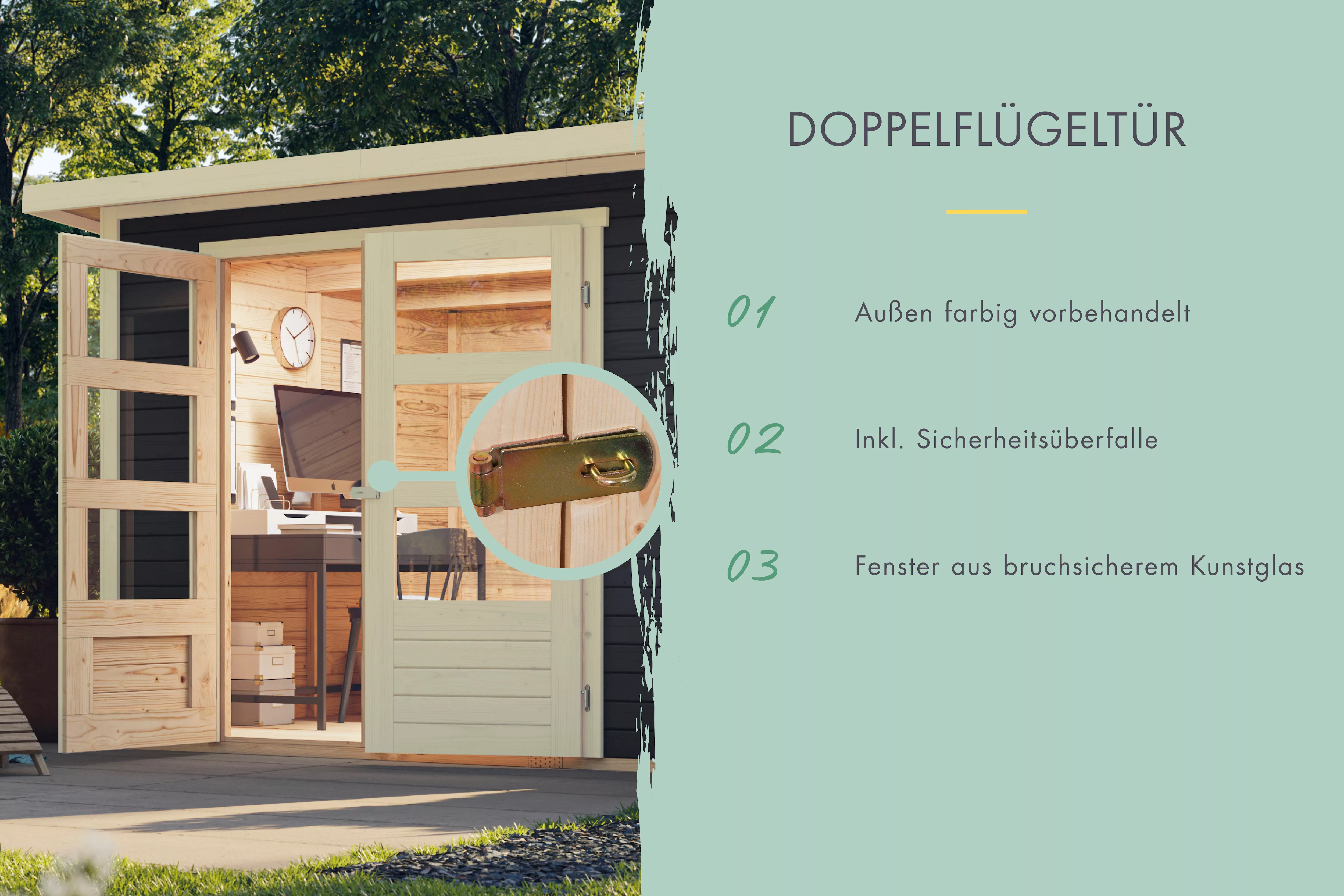 Karibu Gartenhaus ""Arnis 5" SET anthrazit mit Anbaudach 2,80 m Breite", (S günstig online kaufen