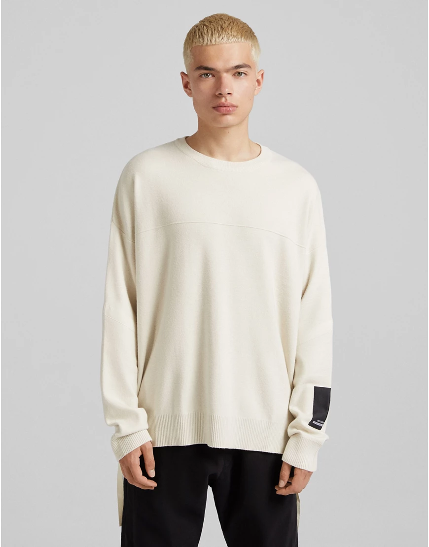 Bershka – Oversize-Pullover in Ecru mit Reißverschlussdetails-Neutral günstig online kaufen
